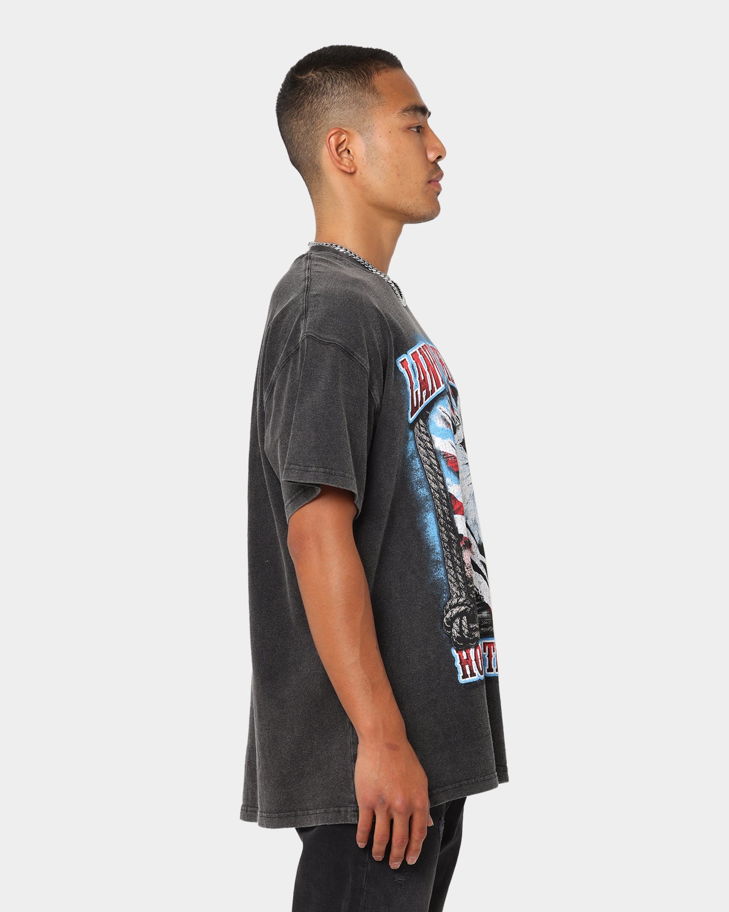 Vintage American Thrift 'Land Of The Free' T-Shirt - Distressed Black Wash Style for Casual Wear & Patriotic Outfits