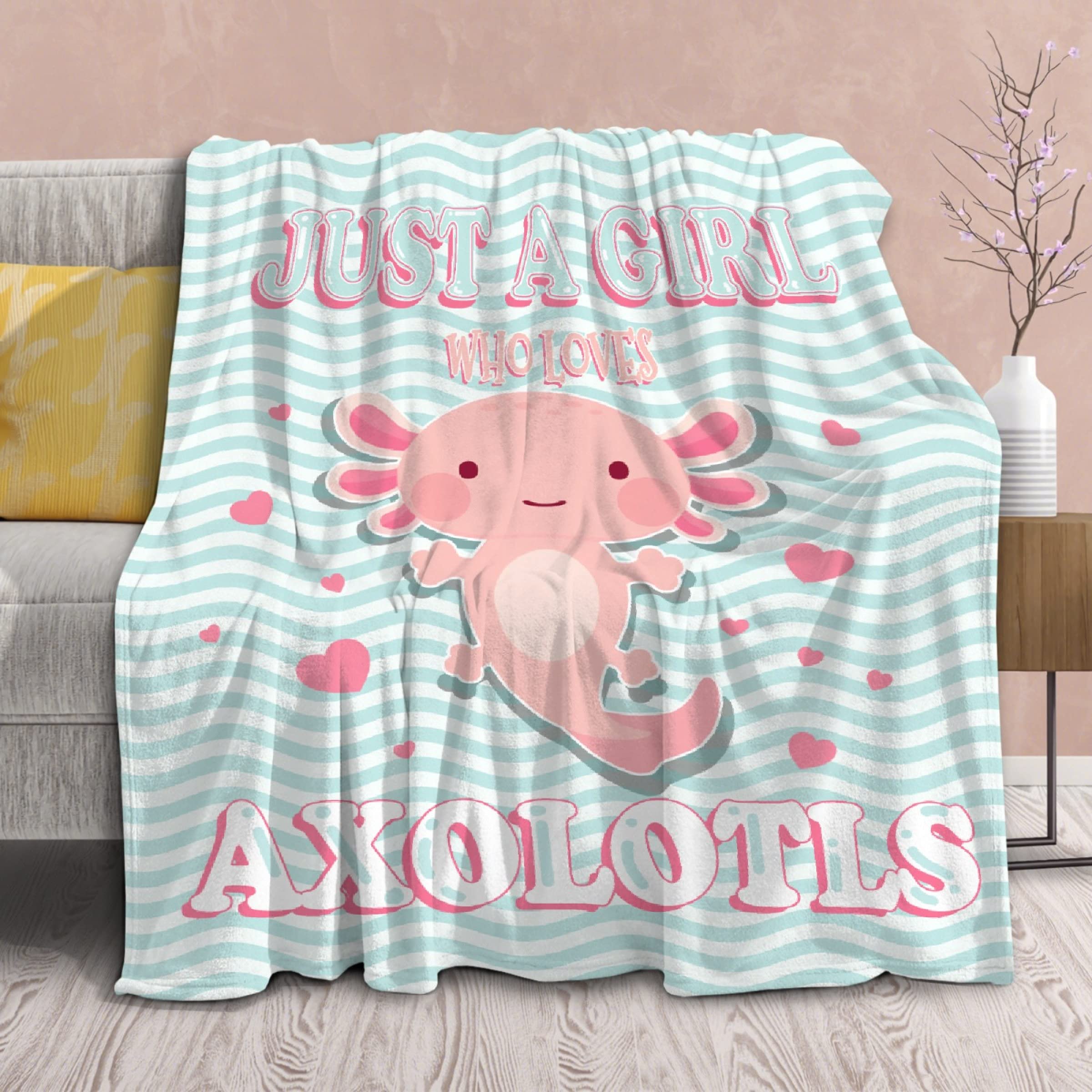 Soft Flannel Axolotl Blanket for Girls & Kids - Cute Kawaii Plush Animal Throw Blanket 120x90 Inches Oversized - Perfect for Bed, Couch, Chair & Room Decor - Lightweight Cozy Gift for Axolotl Lovers