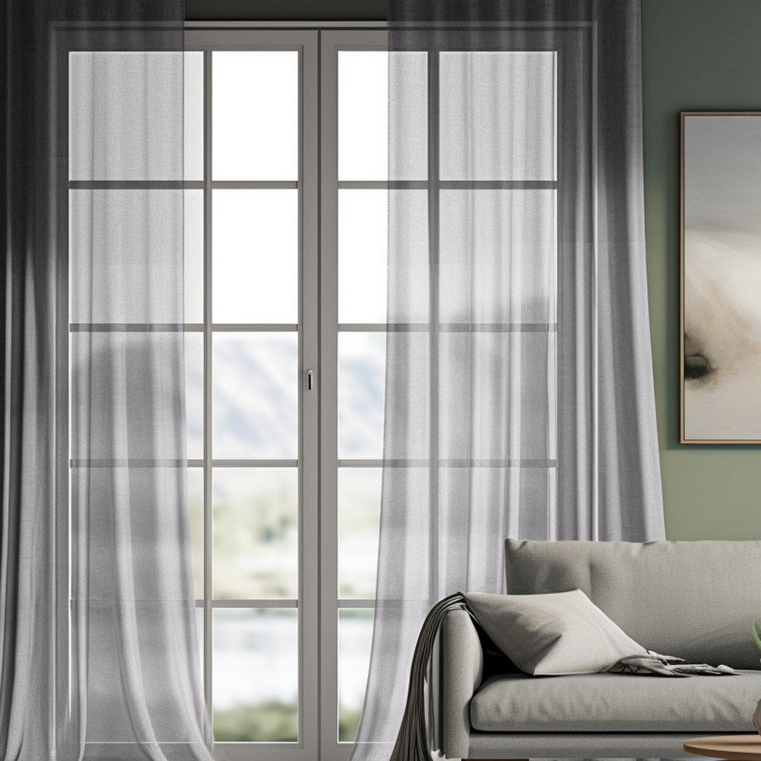 Gravel Grey Textured Faux Linen Sheer Custom Curtains - Light Filtering Window Drapes for Living Room, Bedroom & Office