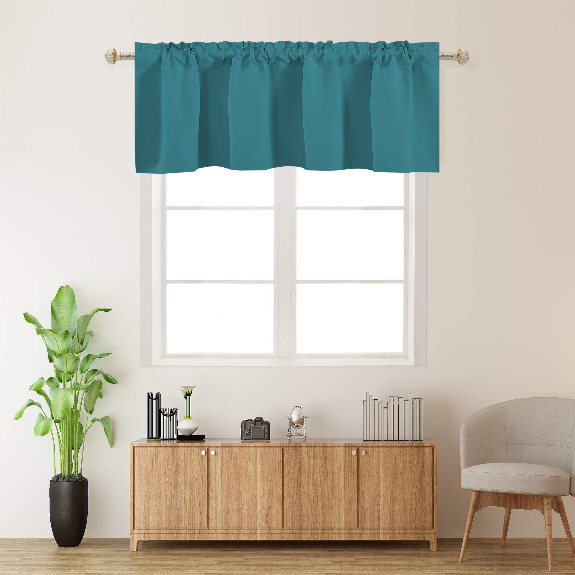 RAIN CITY Teal Blackout Valance Curtain - 42 x 18 Inch Darkening Window Treatment with Rod Pocket for Kitchen, Nursery & Bedroom | Perfect for Girls & Boys Rooms, Small Windows & Light Control