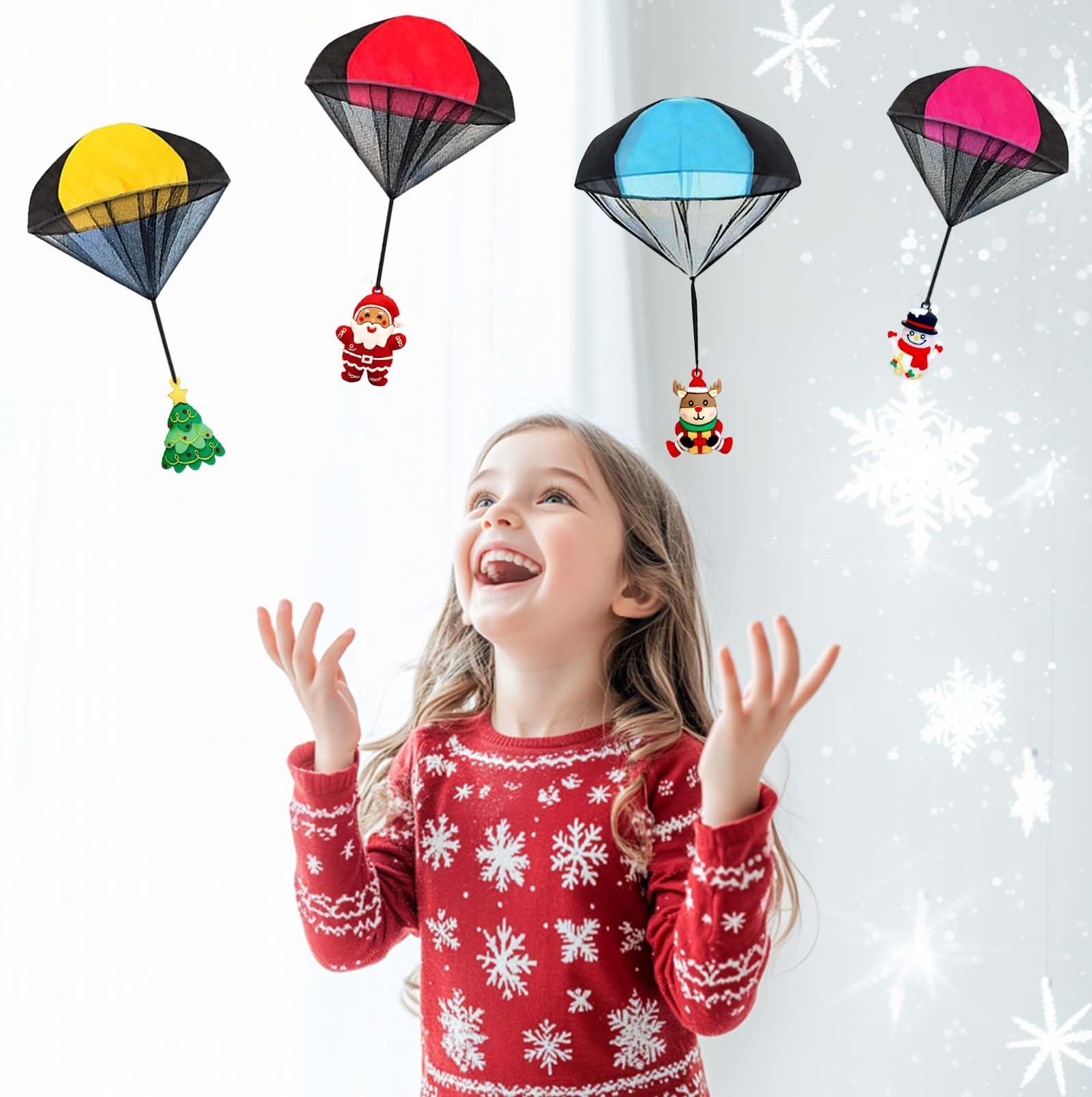 4PCS Christmas Parachute Toys Set - Santa, Reindeer, Snowman & Xmas Tree - Stocking Stuffers for Kids, Party Favors & Goody Bag Fillers - Perfect for Christmas Gifts, Holiday Parties & Outdoor Play