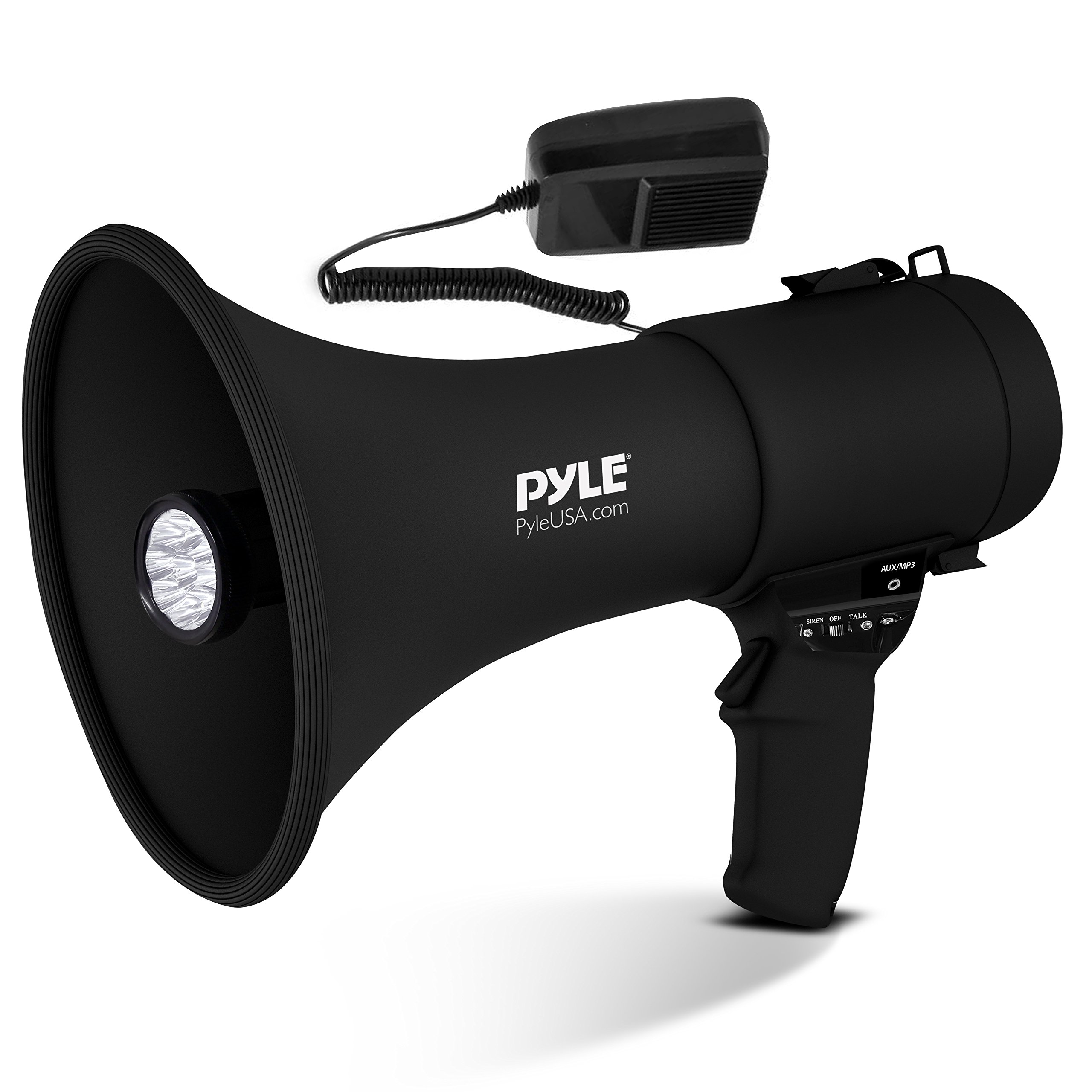Pyle 50W Portable Megaphone Bullhorn Speaker with Microphone - Loud Alarm Siren & Volume Control | Indoor Outdoor Use for Events, Crowd Control, Emergency, Sports | Includes 8 Duracell Coppertop C Batteries