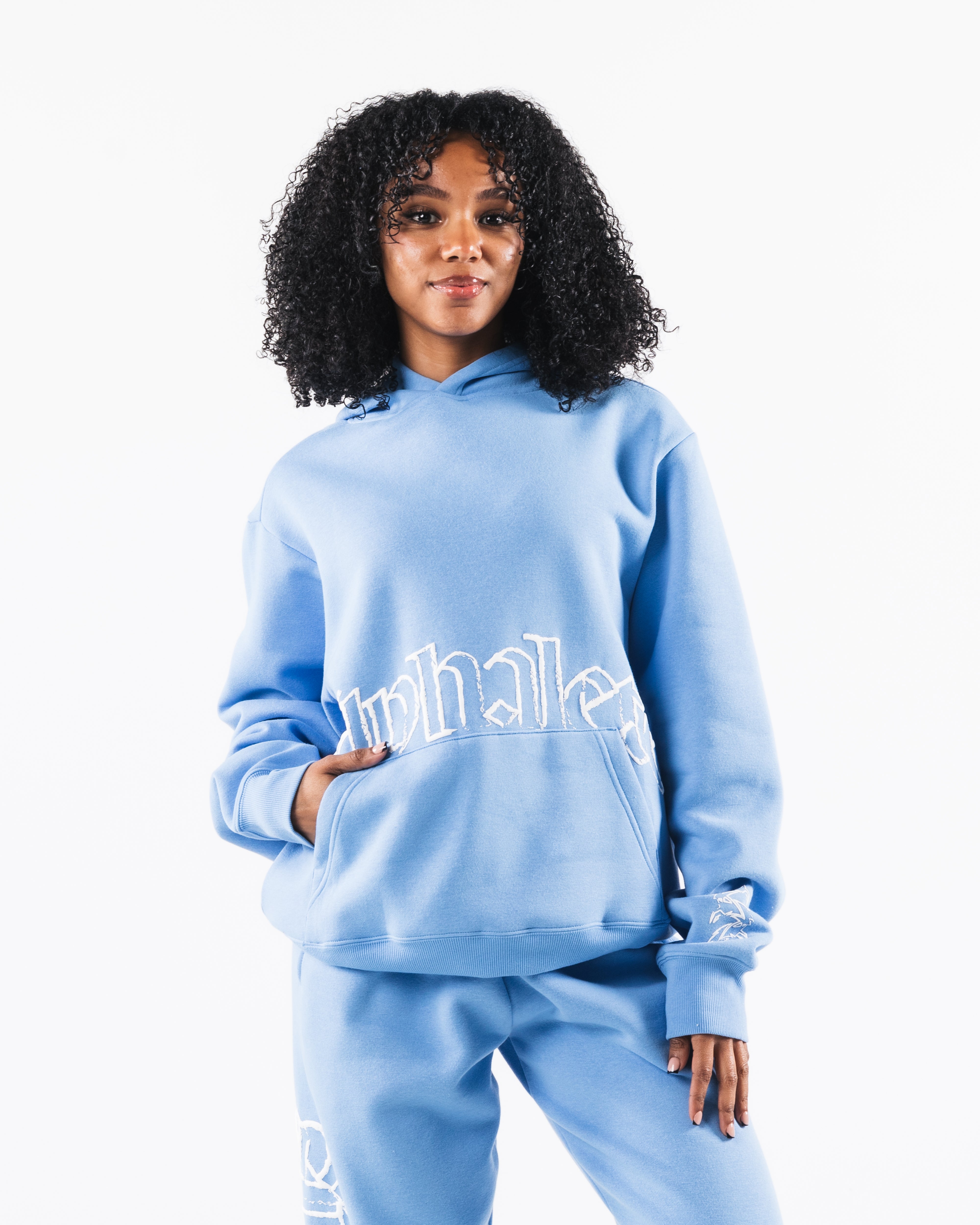 Stylish Script Hoodie in Blue - Cozy Pullover Sweatshirt for Casual Wear, Street Fashion & Loungewear