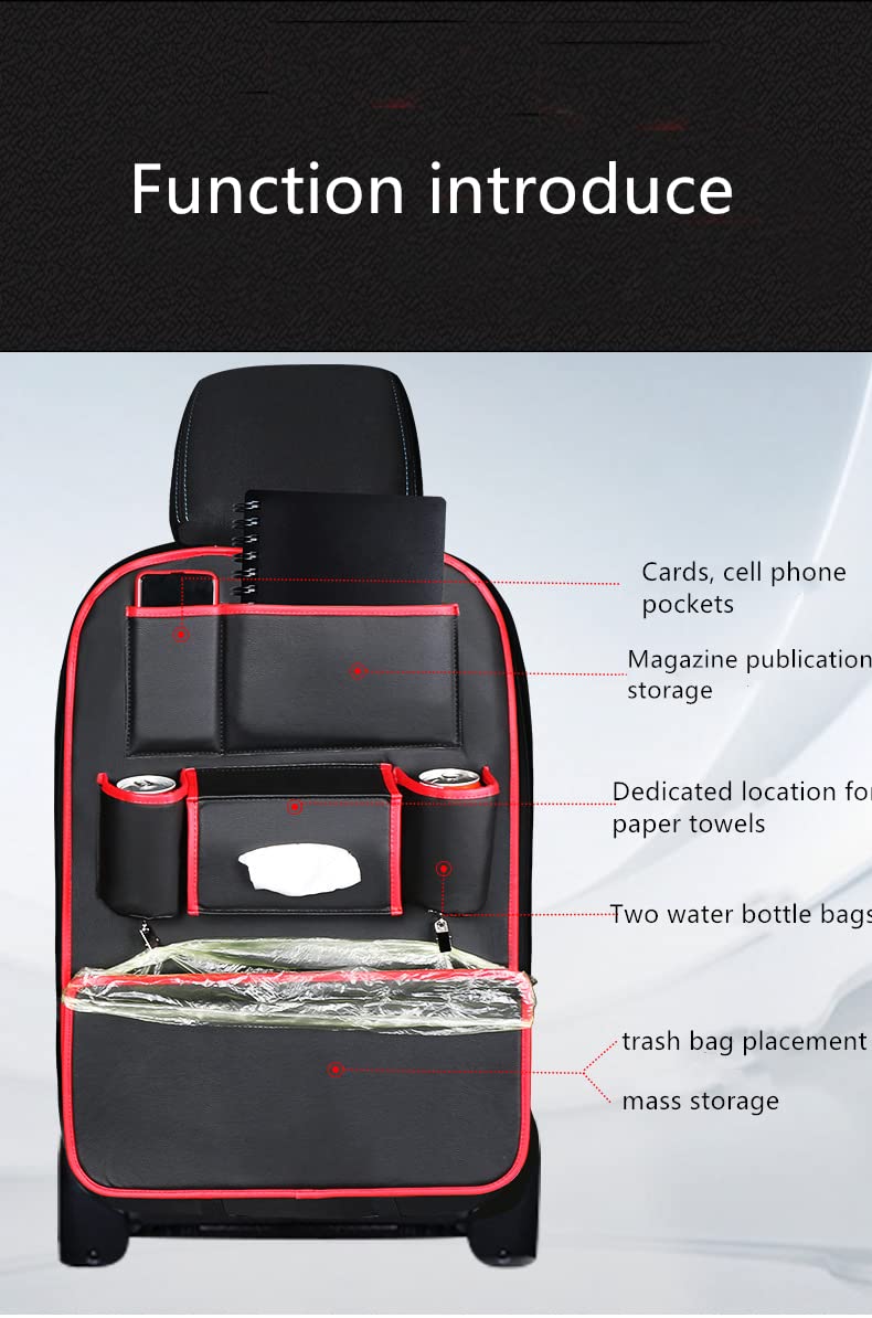 Premium Leather Car Seat Storage Organizer - Hanging Rear Seat Storage Bag with Kick Mats for All Vehicles (Grey) | Perfect for Road Trips, Baby Essentials & Car Organization