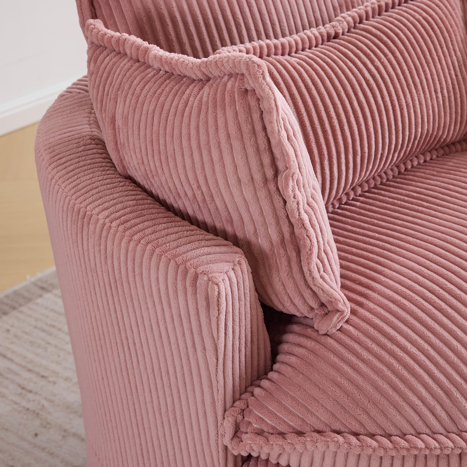 Karl Home 360-Degree Swivel Barrel Chair - Modern Corduroy Lounge Armchair with 3 Pillows, Comfortable Round Accent Sofa for Living Room, Bedroom, Hotel | Perfect for Small Spaces, Reading Nooks & Cozy Corners (Pink)