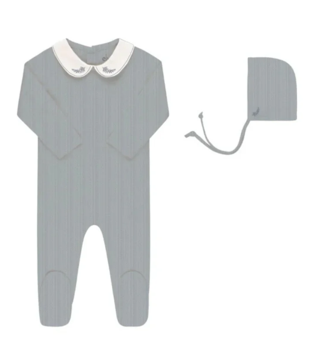 ELY & CO Embroidered Baby Footie with Matching Bonnet - Soft Cotton Pajama Set for Newborns (3M, 9M) - Perfect for Sleepwear, Photography & Gift Giving
