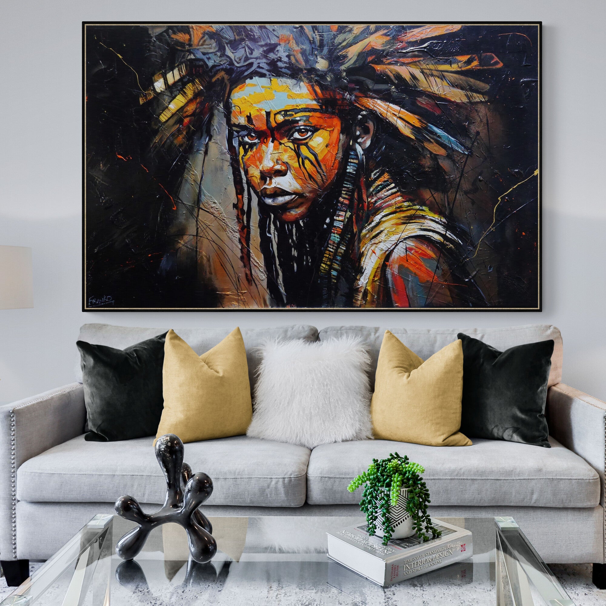 Ochre Warrior 160cm x 100cm Abstract Textured Framed Canvas Art - Bold Modern Wall Decor for Living Room, Bedroom & Office
