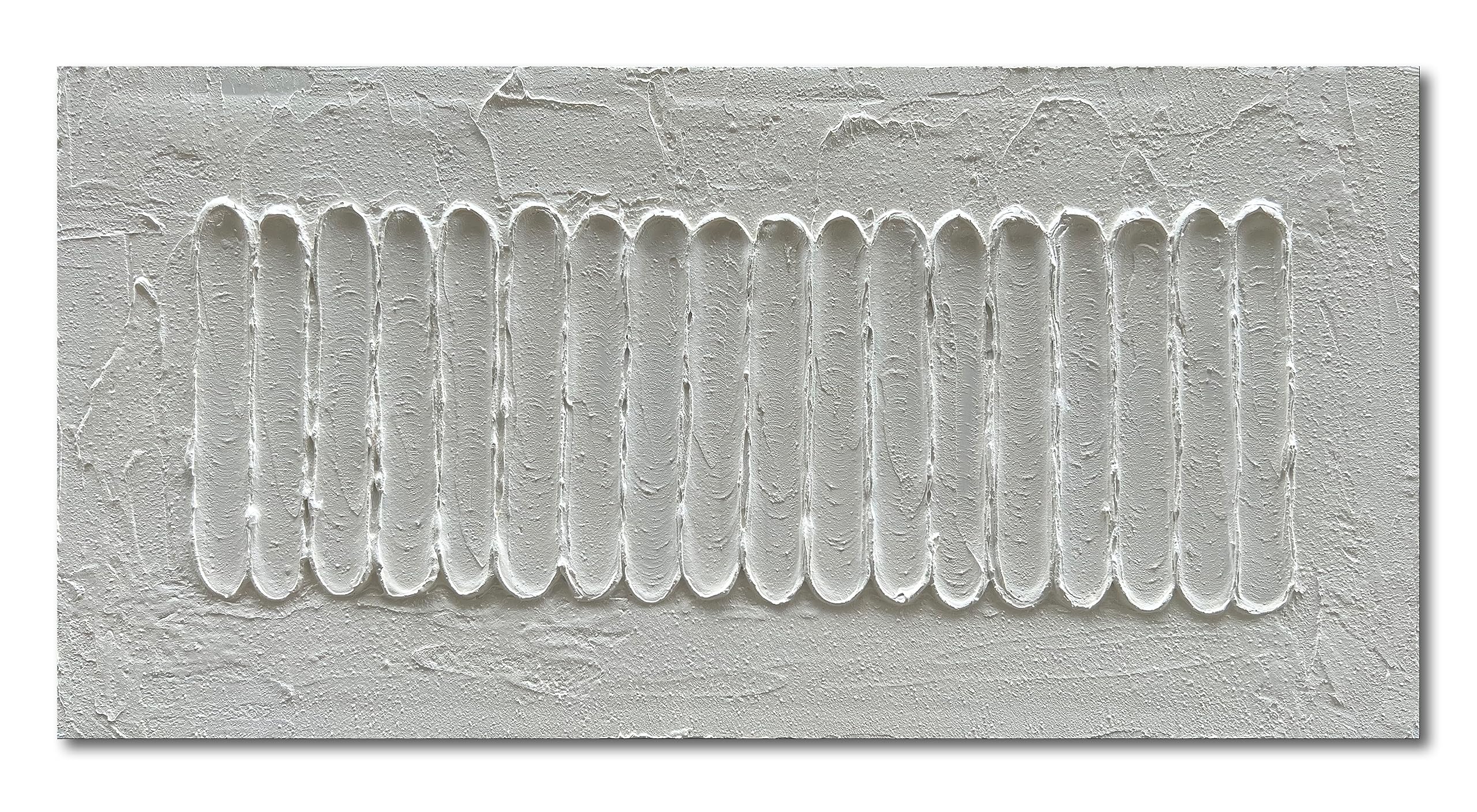 NANKAI 24x48 Inches White Minimalist Abstract Oil Painting - Hand Painted Thick Texture Canvas Wall Art for Living Room, Bedroom & Office Decor