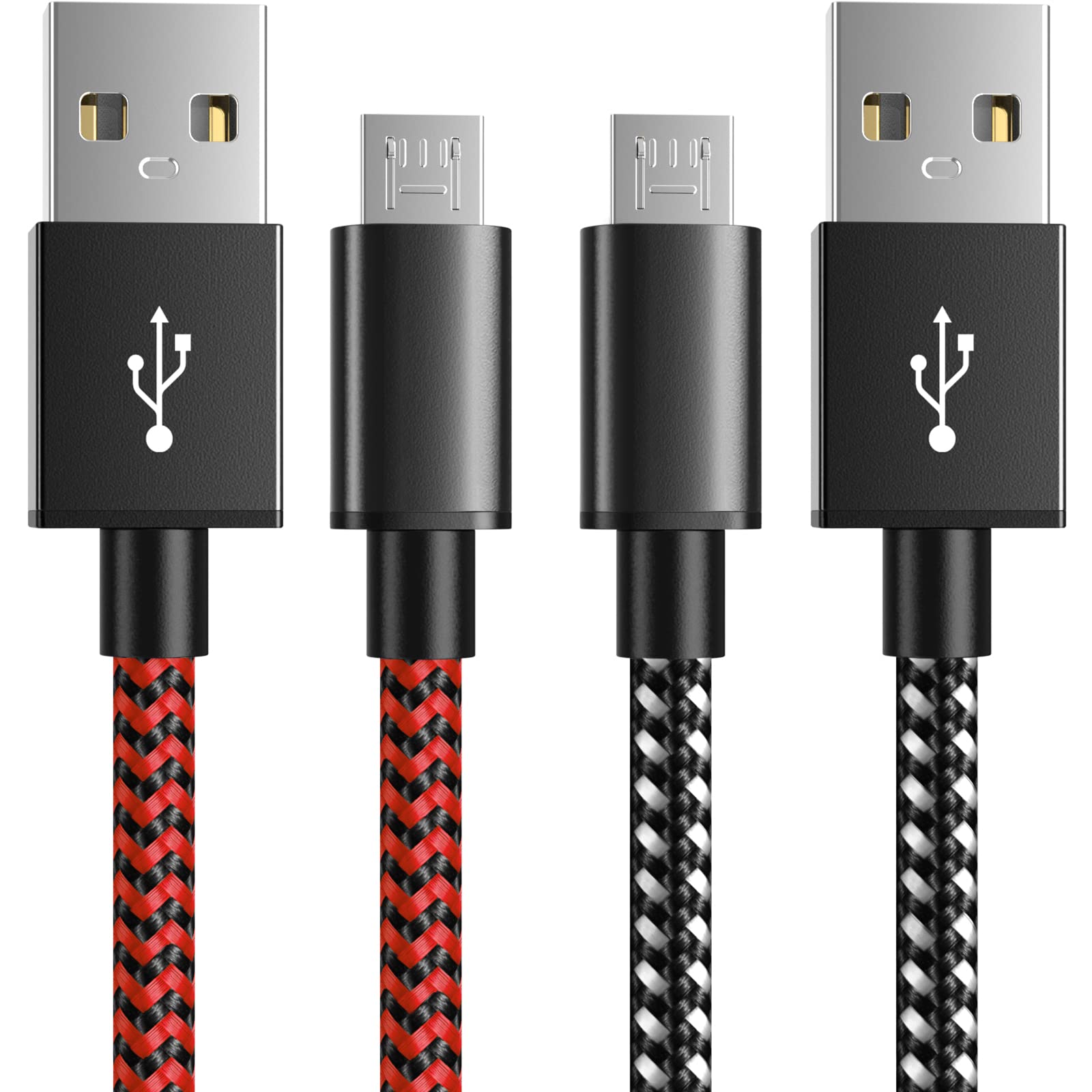 6amLifestyle 10ft Micro USB Charger Cable 2 Pack - Fast 480Mbps Data Transfer for PS4/PS4 Slim/Pro/Xbox One S/X/Elite Controllers & Android Phones (Black+Red) - Perfect for Gaming Sessions & Device Charging
