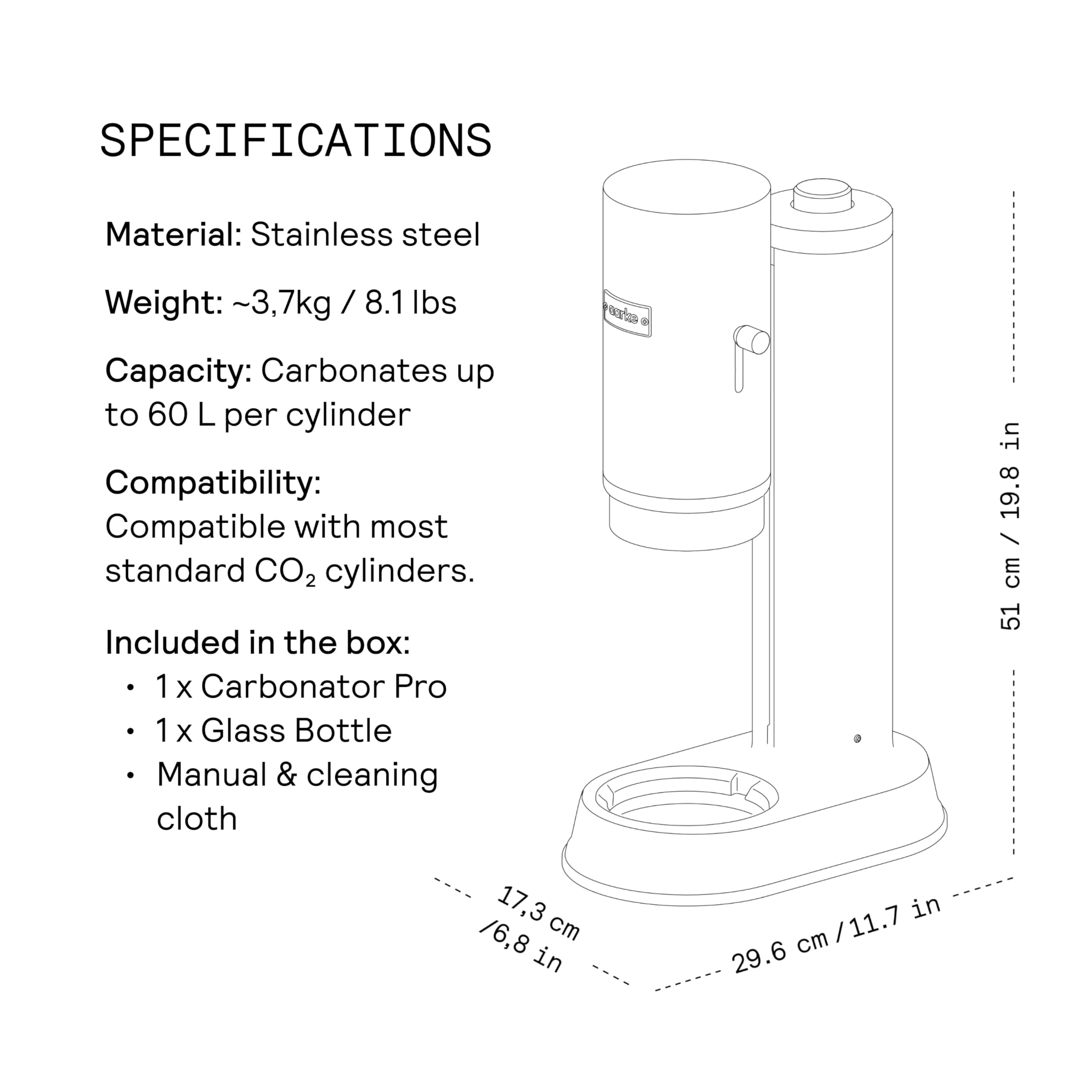 Aarke Carbonator Pro Premium Sparkling Water Maker - Stainless Steel Soda Machine with Glass Bottle for Home & Office | Make Carbonated Drinks, Cocktails & Healthy Seltzer Water