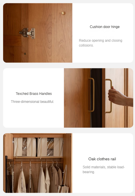 Solid Oak and Cherry Wood Wardrobe - Elegant and Durable Closet for Bedroom, Living Room, or Walk-In Closet Storage