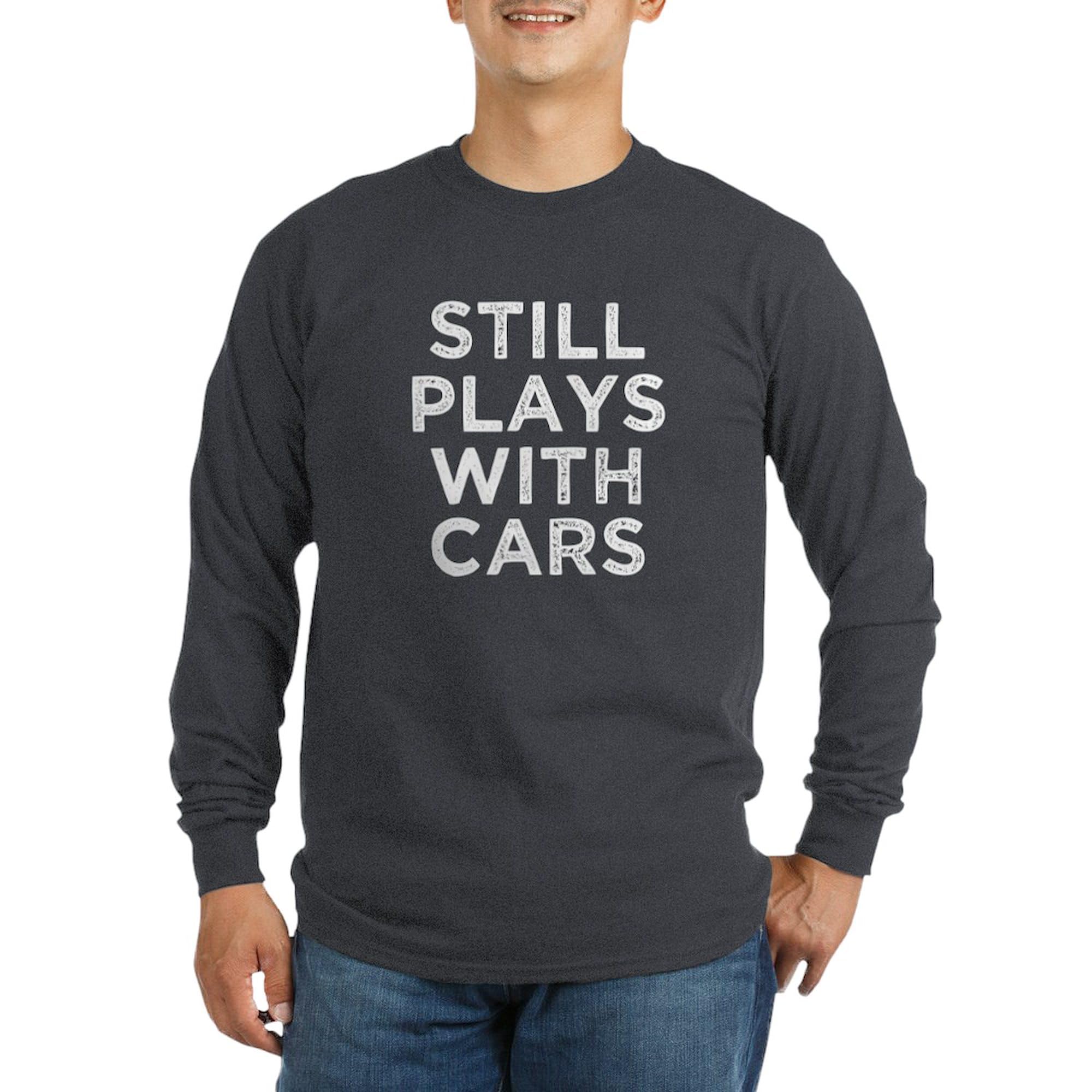 Funny 'Still Plays with Cars' Men's Dark Long Sleeve Crewneck T-Shirt - Comfortable Casual Wear for Car Enthusiasts & Automotive Lovers