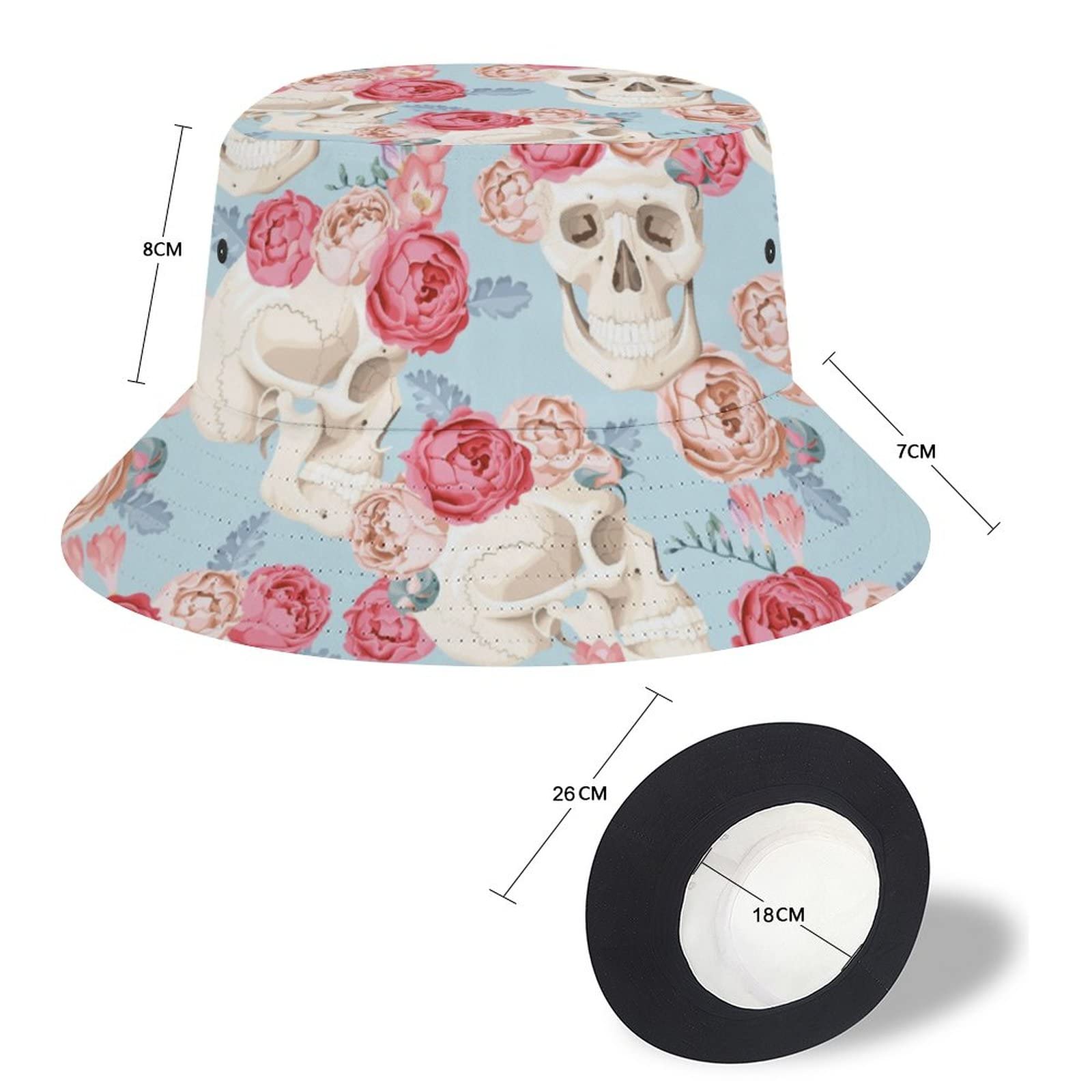 Stylish Unisex Skull Pink Floral Bucket Hat - UV Protection Summer Sun Hat for Women & Men, Packable Travel Beach Hat for Outdoor Activities, Fishing, and Vacation Essentials