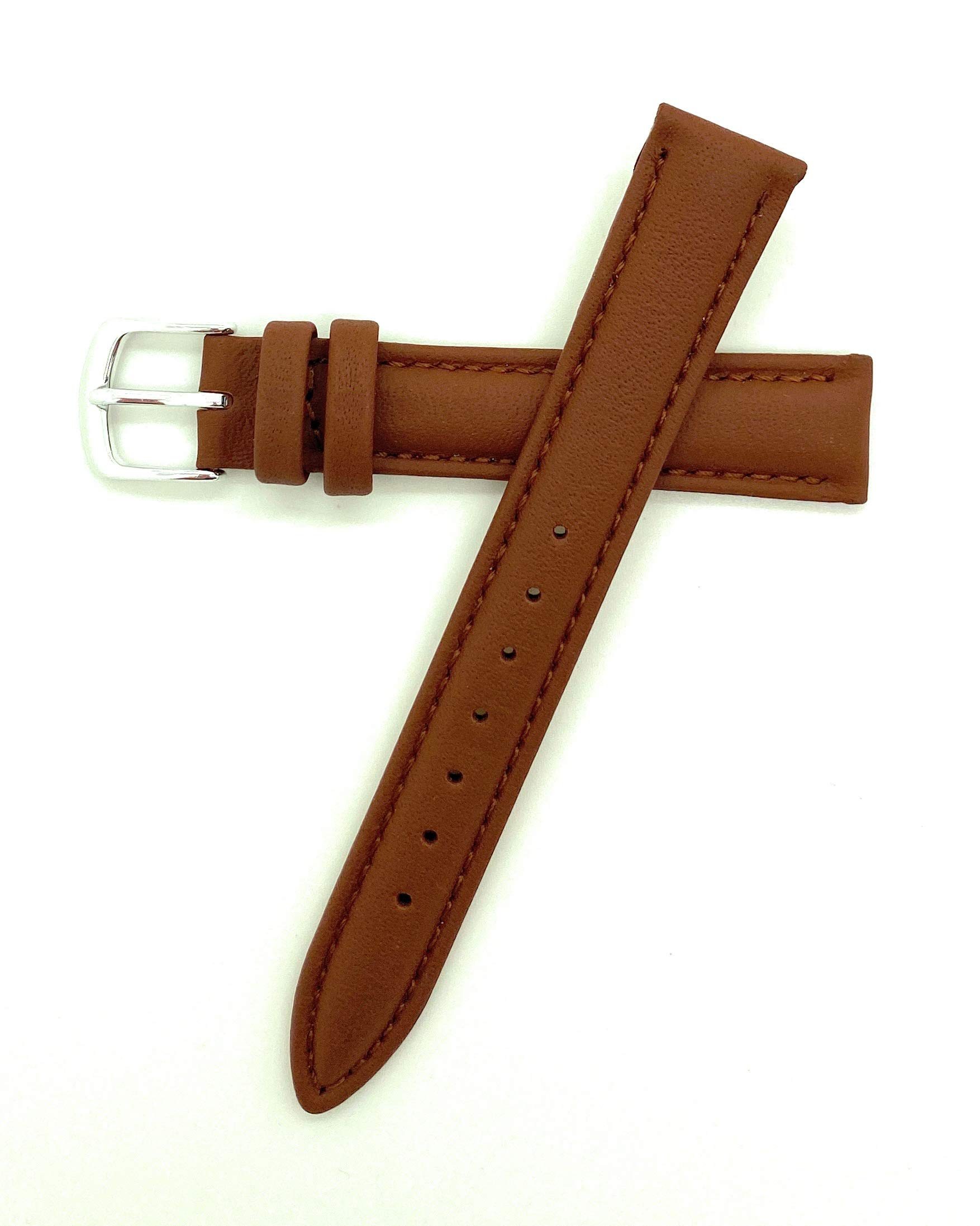Hadley Roma MS714 16mm Genuine Calfskin Leather Watch Band Strap - Tan Color, Stitched Design for Men & Women | Perfect for Dress Watches, Business Attire & Everyday Wear