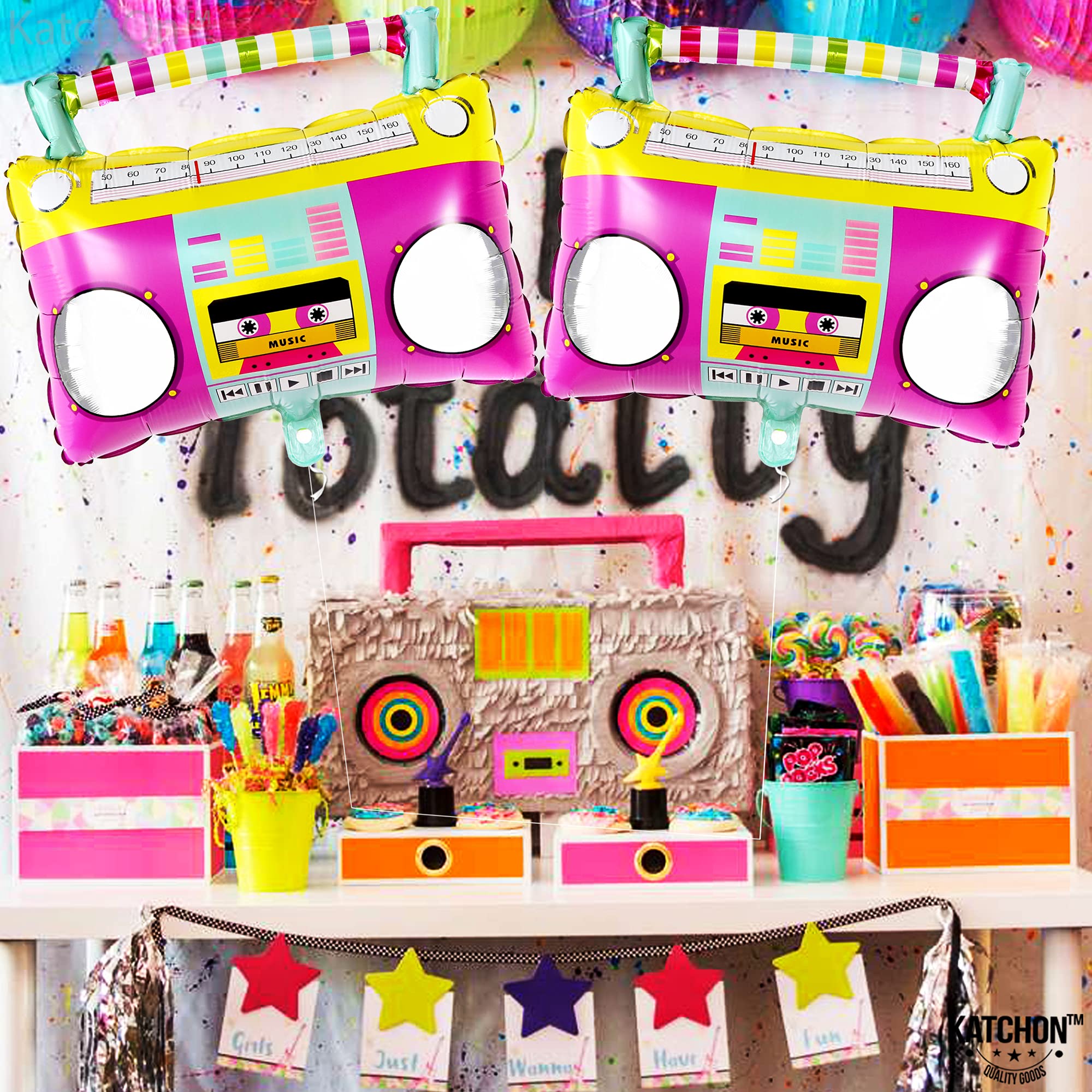 **KatchOn 22 Inch Gold Chain & Boombox Balloons - Pack of 32 | 90s Party Decorations for Hip Hop, Roller Skate & Retro Themed Events | Perfect for Birthday, Graduation & Anniversary Celebrations**
