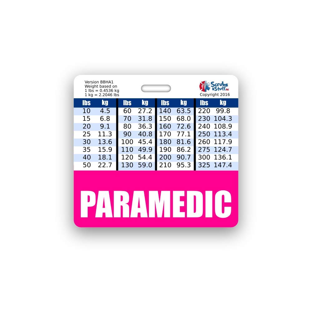 Paramedic Badge Buddy with Height & Weight Conversion Charts - Horizontal EMT ID Badge Holder (Standard Size, Pink) - Perfect for EMS Professionals, Nurses & First Responders