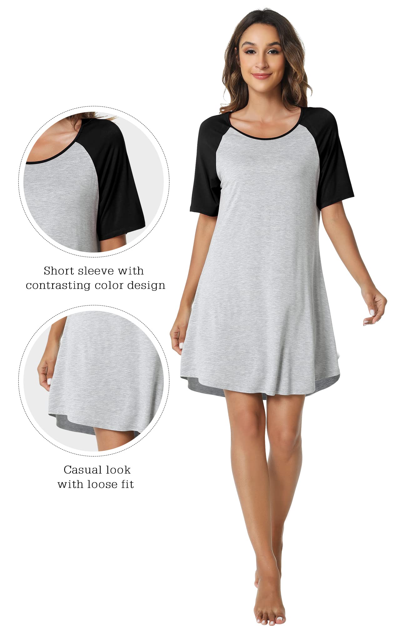 WiWi Women's Bamboo Viscose Nightgown - Lightweight Short Sleeve Sleep Shirt, Soft Summer Pajama Dress Sizes S-XXL | Perfect for Relaxing at Home, Lounging & Comfortable Sleep