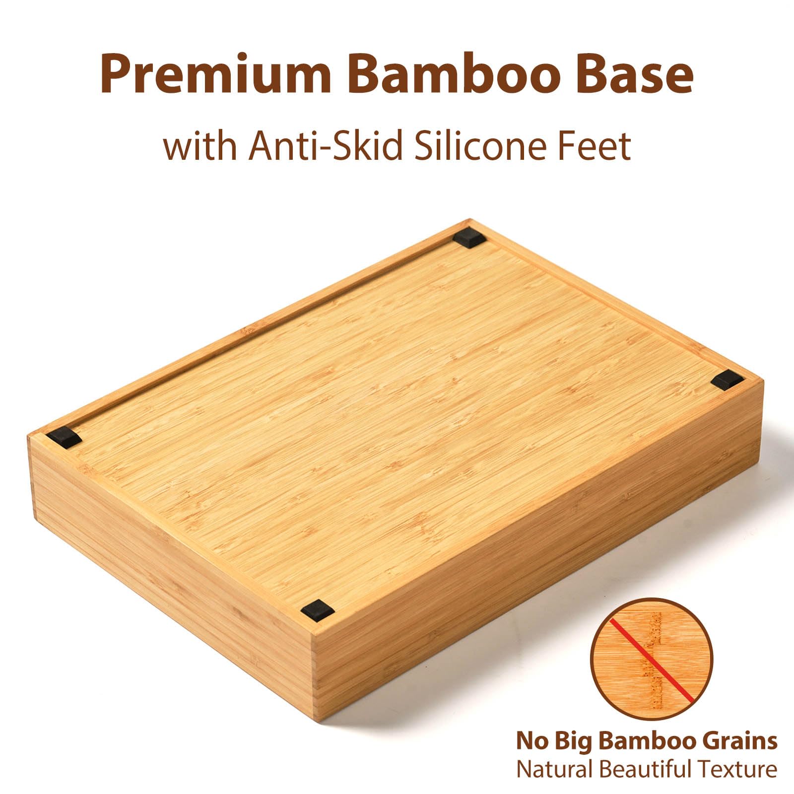Umilife 10 Inch Bamboo Kitchen Drawer Organizer - Silverware Utensil Tray with Non-Slip Feet & Grooved Divider, 5-Slot Flatware Holder for Knives, Forks, Spoons - Perfect for Kitchen, Office, RV & Dorm Organization