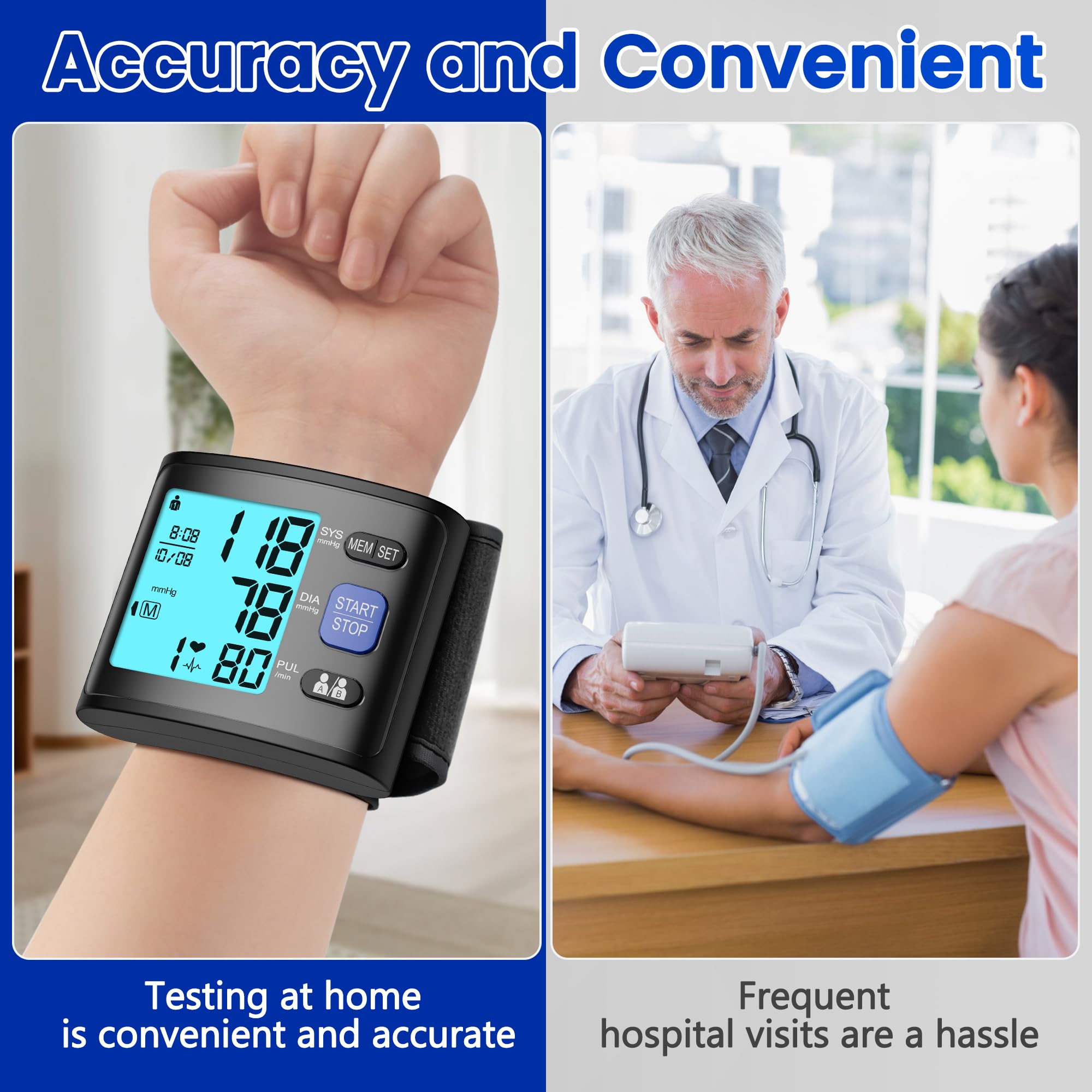 Automatic Wrist Blood Pressure Monitor with Backlit Display & Voice - Home Use