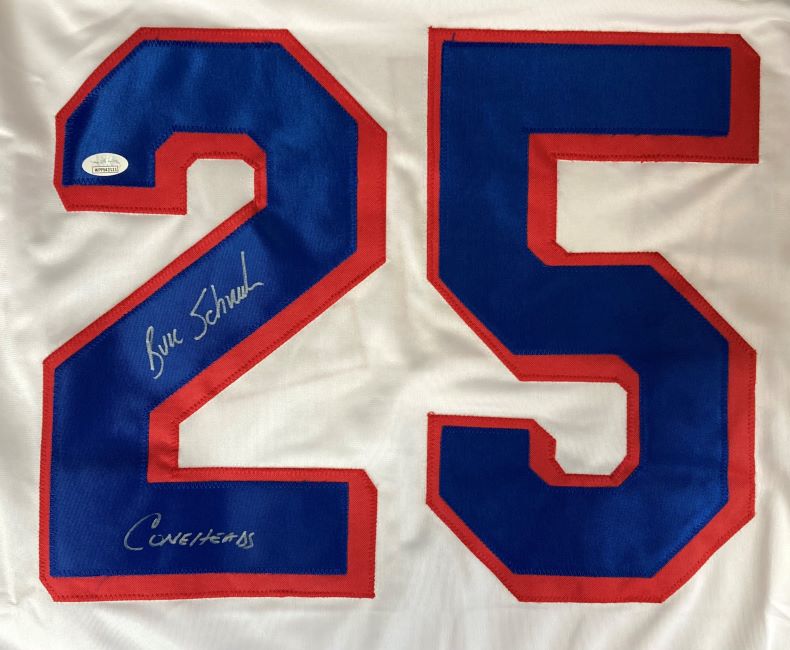 Buzz Schneider USA Signed White Hockey Jersey - Authentic JSA Hologram - Coneheads Inscription - Collectible NHL Memorabilia - Perfect for Sports Fans, Collectors, and Hockey Enthusiasts