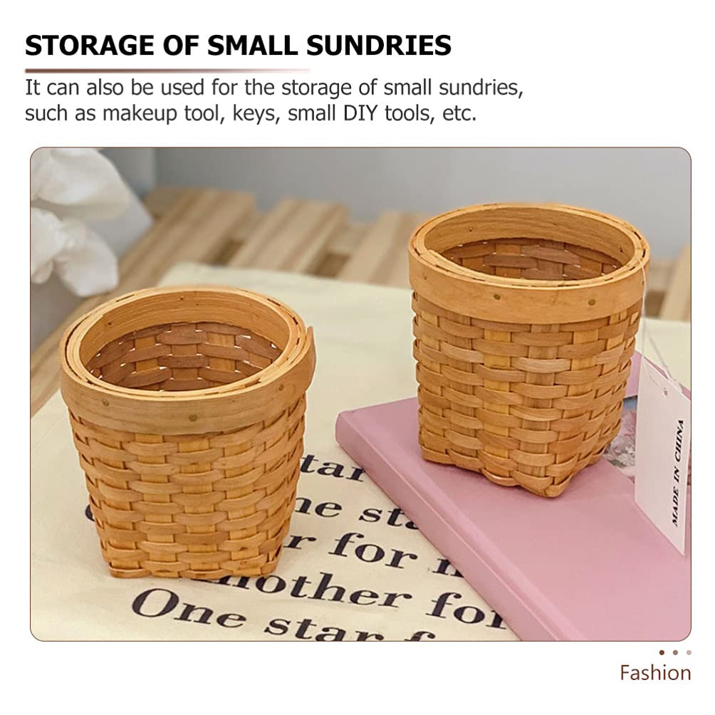 Cabilock 2-Pack Woven Rattan Pen Holder - Desktop Stationery Organizer, Pencil Cup & Makeup Brush Holder - Natural Wicker Office Desk Accessory for Home, Office & School Organization | Perfect for Desk Decor, Craft Storage & Plant Pots