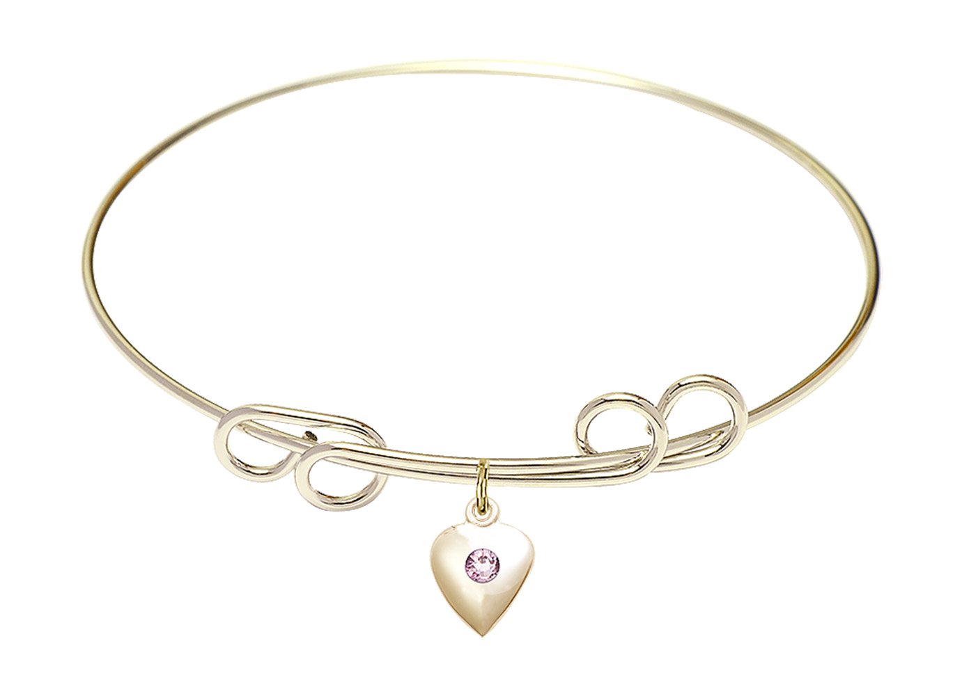 8 Inch Round Double Loop Bangle Bracelet with Heart Charm & Light Purple Crystals - Elegant Jewelry for Women, Perfect for Parties, Weddings & Everyday Wear
