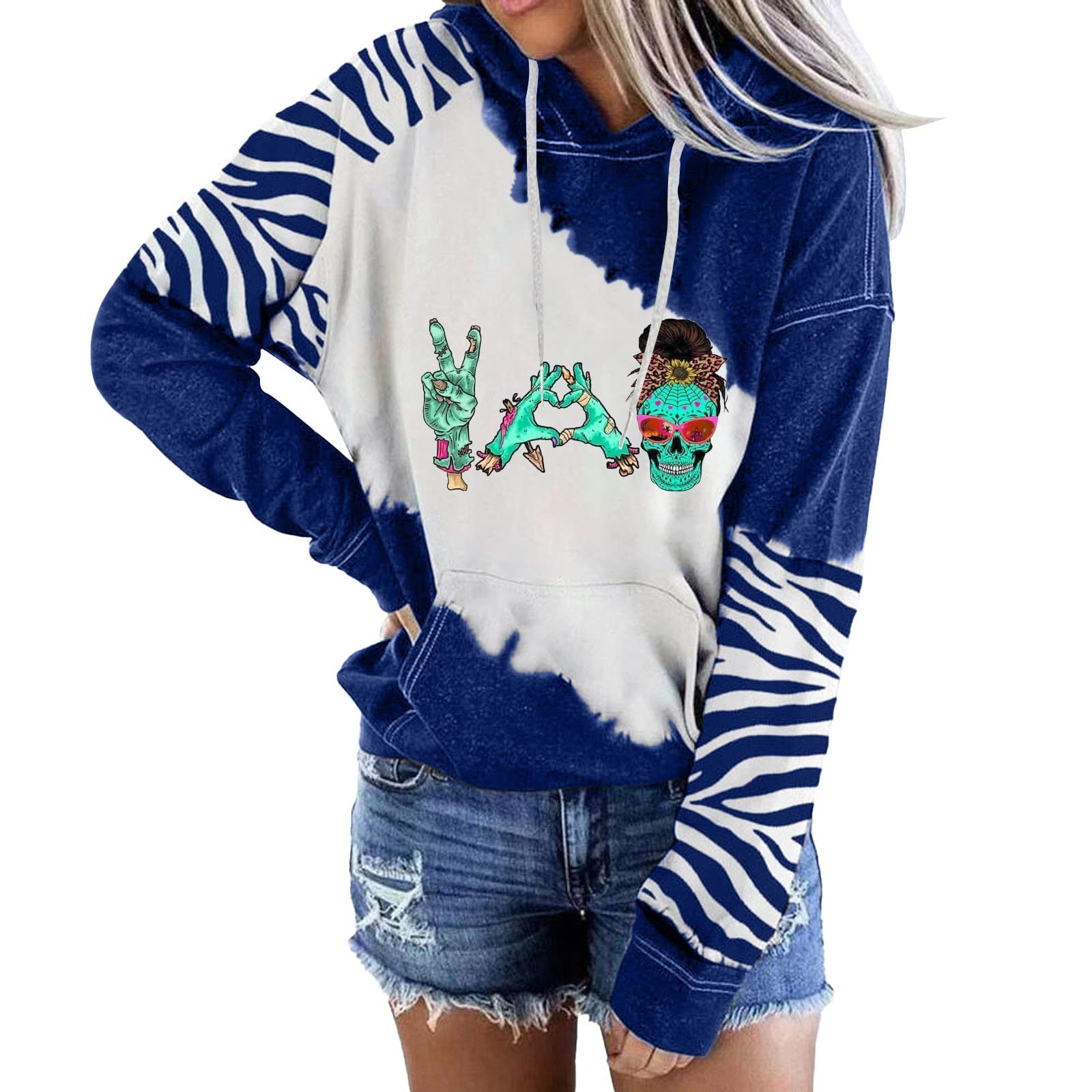 Women's Halloween & Everyday Print Long Sleeve Hooded Sweatshirt - Cozy Pullover Sweater Top for Fall, Casual Wear & Seasonal Outfits