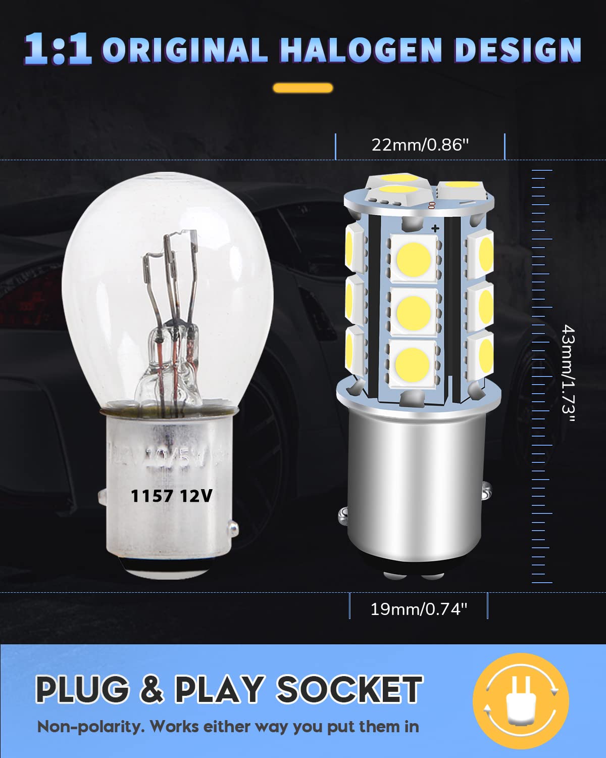 UNXMRFF 1157 2057 BAY15D LED Bulbs - Super Bright 5050 18-SMD White Light - Direct Replacement for Car Tail Brake Lights, Reverse Backup Lights, Parking & Daytime Running Lights (Pack of 10) - Perfect for Night Driving, Enhanced Safety & Vehicle Customization