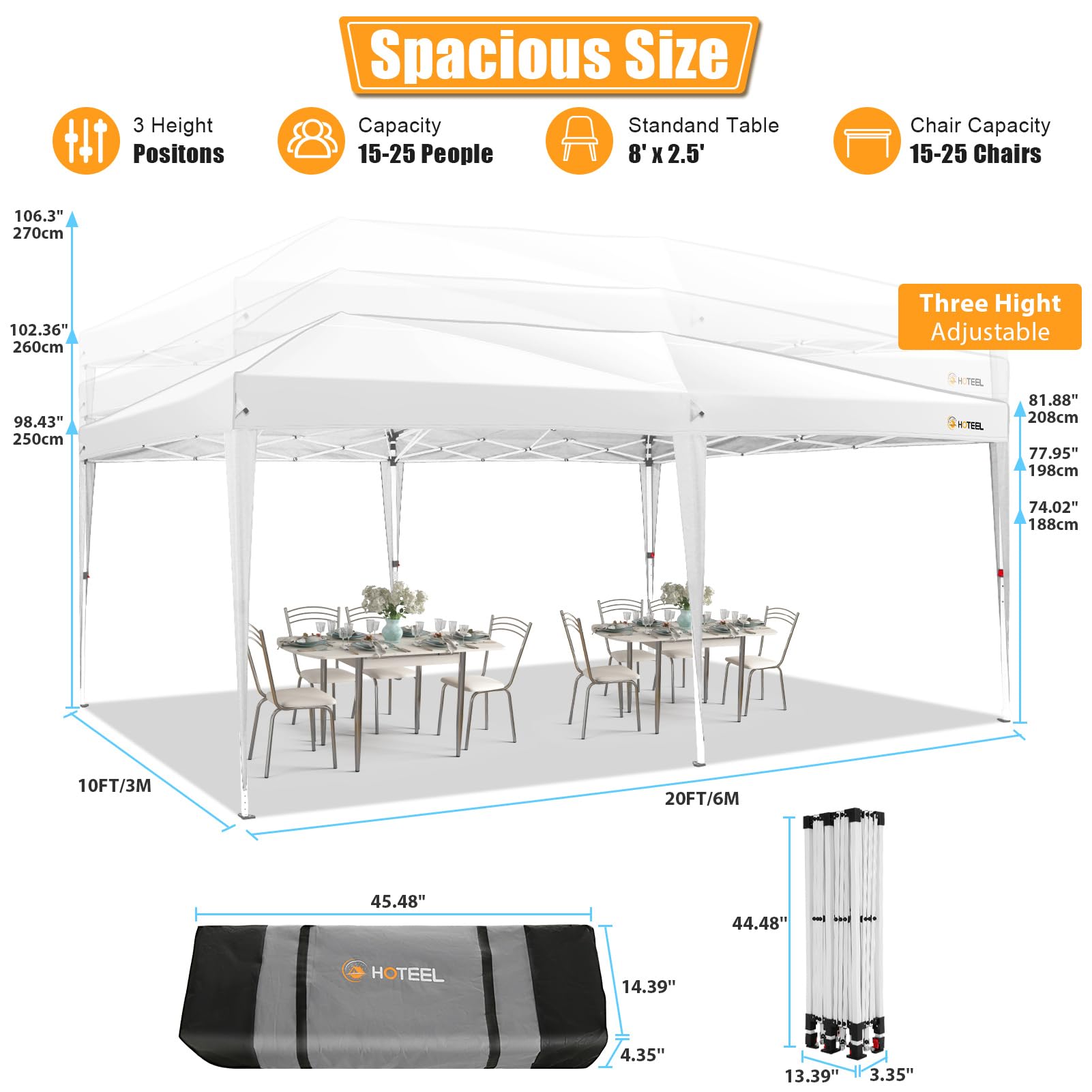 HOTEEL 10x20 FT Pop Up Canopy Tent with 6 Sidewalls - Waterproof & UV50+ Protection - Easy Setup for Outdoor Events, Weddings, Parties, Commercial Use - Includes 8 Wind-Resistant Rods & Carry Bag (White) - Perfect for Backyard Gatherings, Farmers Markets, and Beach Outings