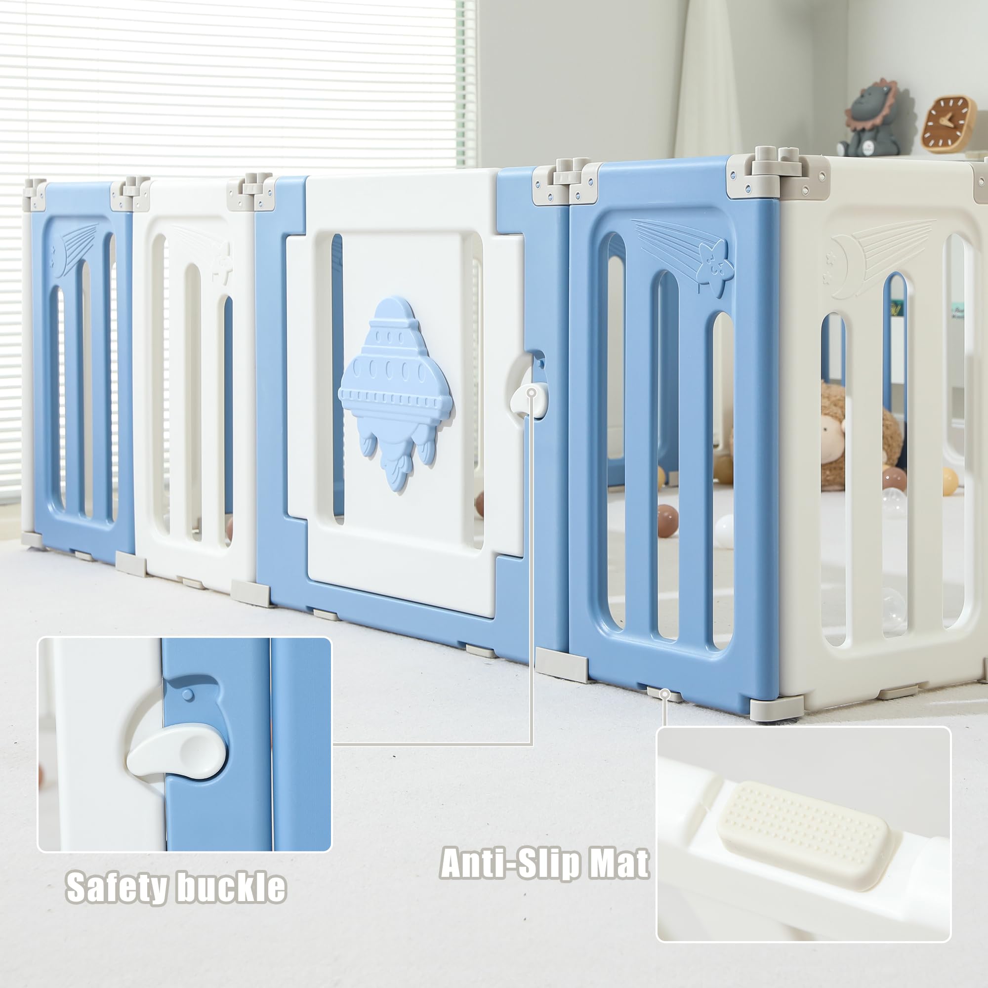 **Extra Large Baby Playpen - 18 Panels Foldable Play Yard for Babies & Toddlers, Portable UFO Baby Fence & Safety Gate, Indoor/Outdoor Use for Home, Park, or Travel (Blue)**