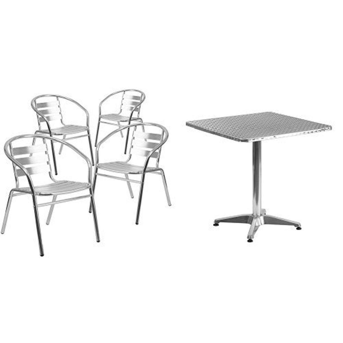 Flash Furniture 27.5'' Square Aluminum Indoor-Outdoor Dining Table Set with 4 Slat Back Chairs - Perfect for Patio, Garden, Poolside & Small Space Entertaining