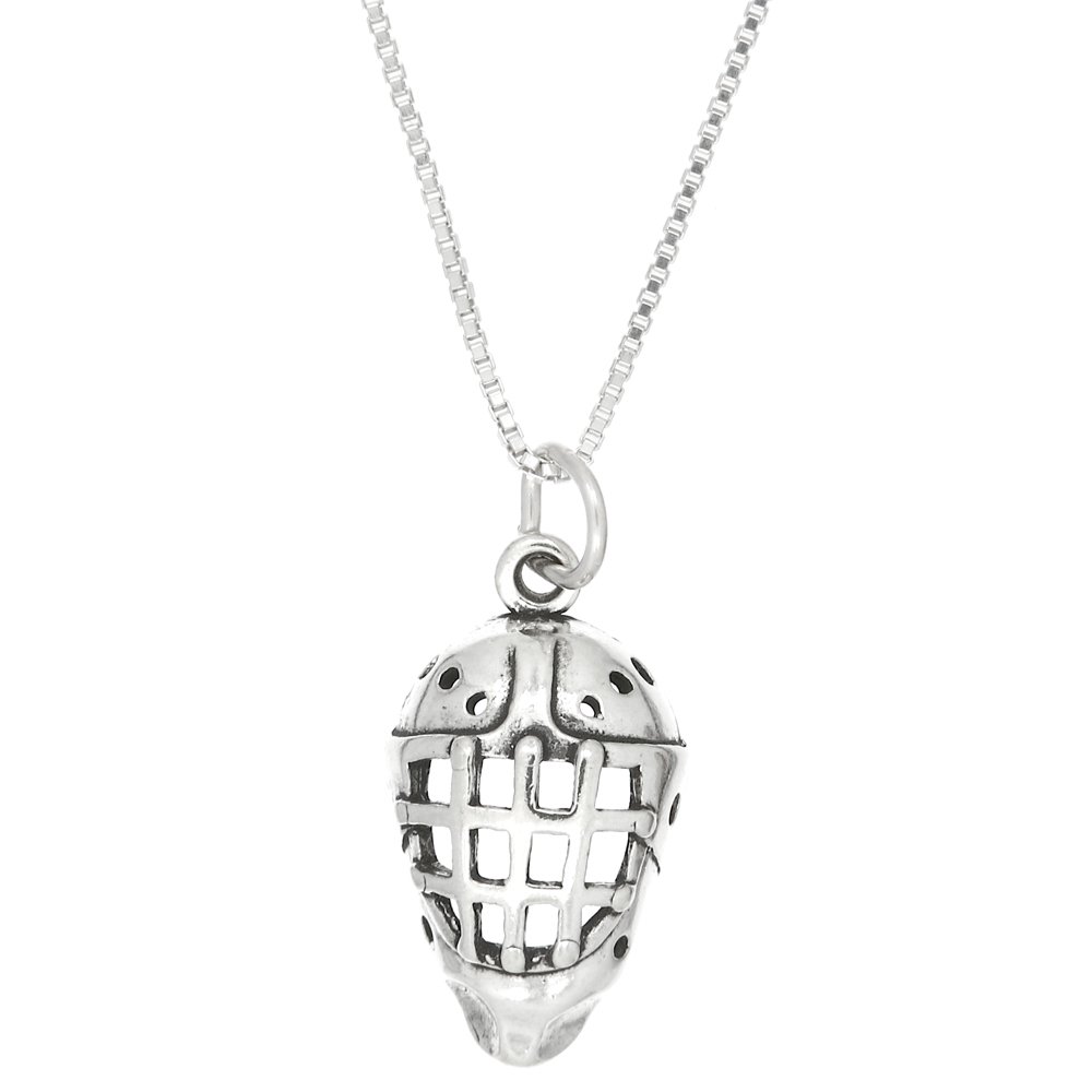 Sterling Silver Hockey Mask Pendant Necklace - One Sided Design - Perfect for Halloween Costumes, Horror Fans & Jewelry Collectors