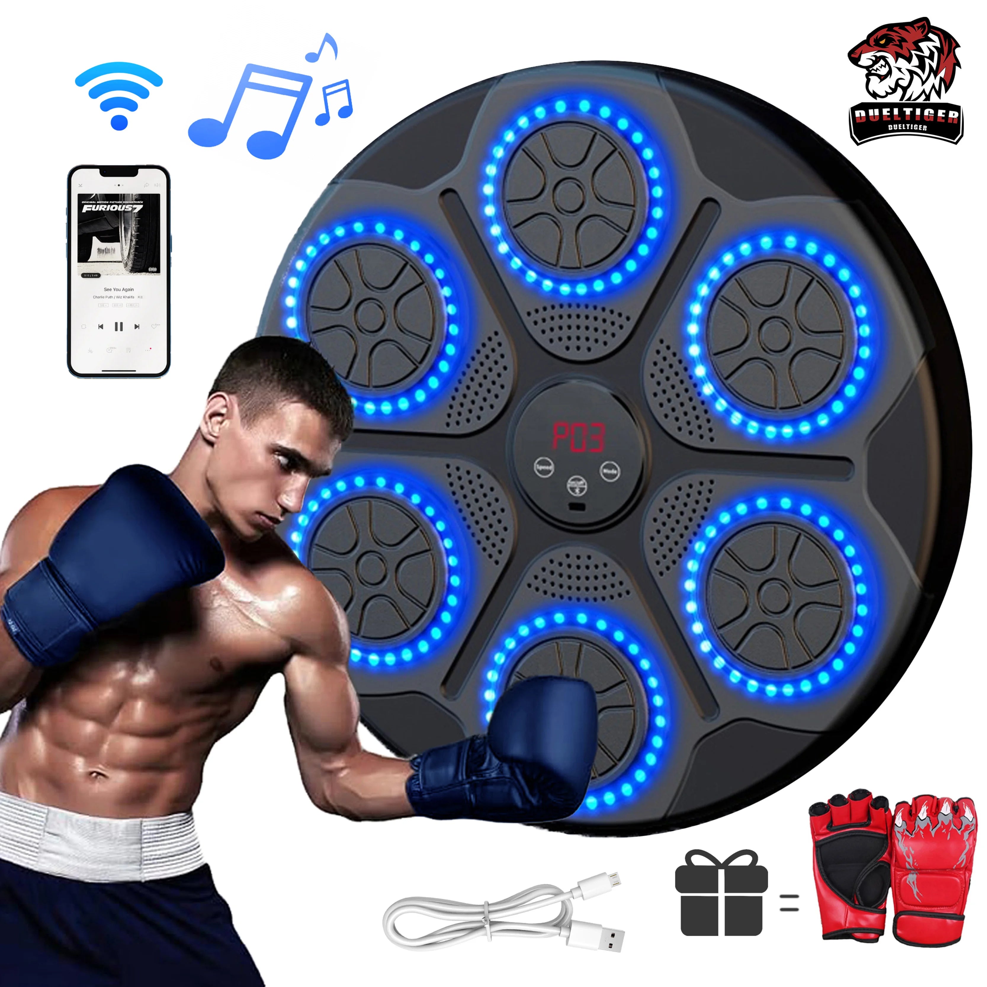 Smart Bluetooth Wall Mounted Music Boxing Trainer - Electronic Punching Bag for Home Gym, Boxing Equipment with Music Sync & Target Practice | Perfect for Cardio, Strength Training & Stress Relief