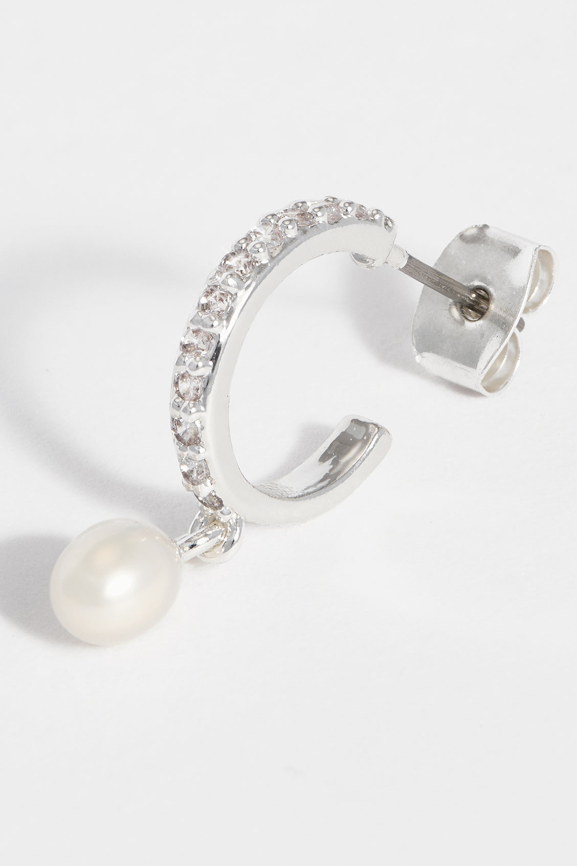 Silver Plated Pearl CZ Hoop Earrings EBE5359S - Elegant Jewelry for Women, Perfect for Parties, Weddings & Daily Wear