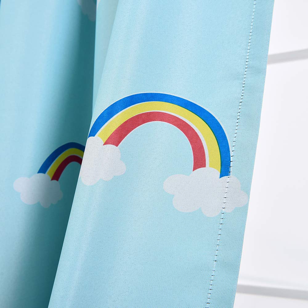 ELEOPTION Thermal Insulated Blackout Curtains for Small Windows - Noise Reducing, Energy Efficient, Rod Pocket Design - Rainbow Blue, 24