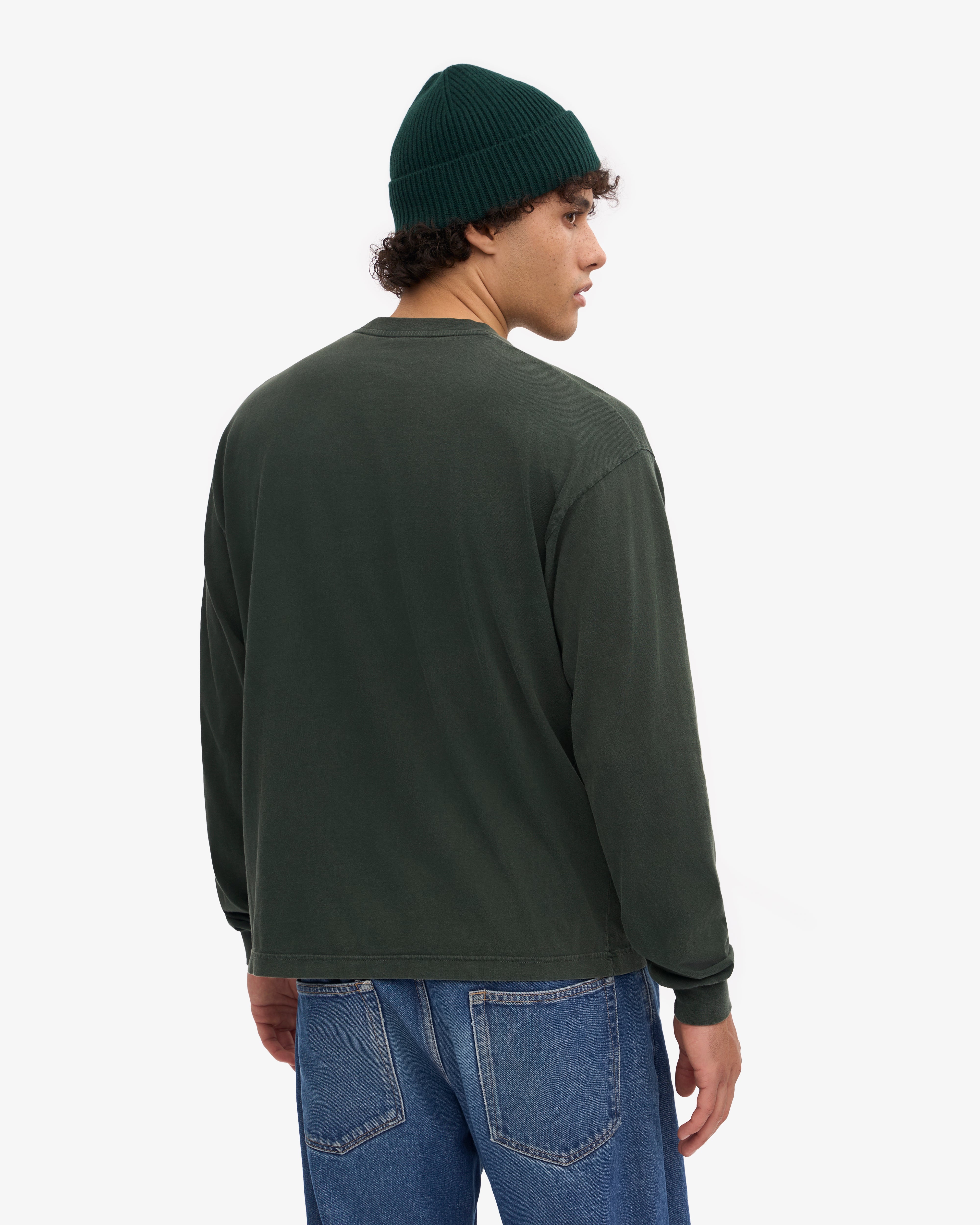 Organic Oversized Long Sleeve T-Shirt for Women - Soft Cotton Comfort Fit - Midnight Forest Green - Casual Loungewear & Streetwear Fashion