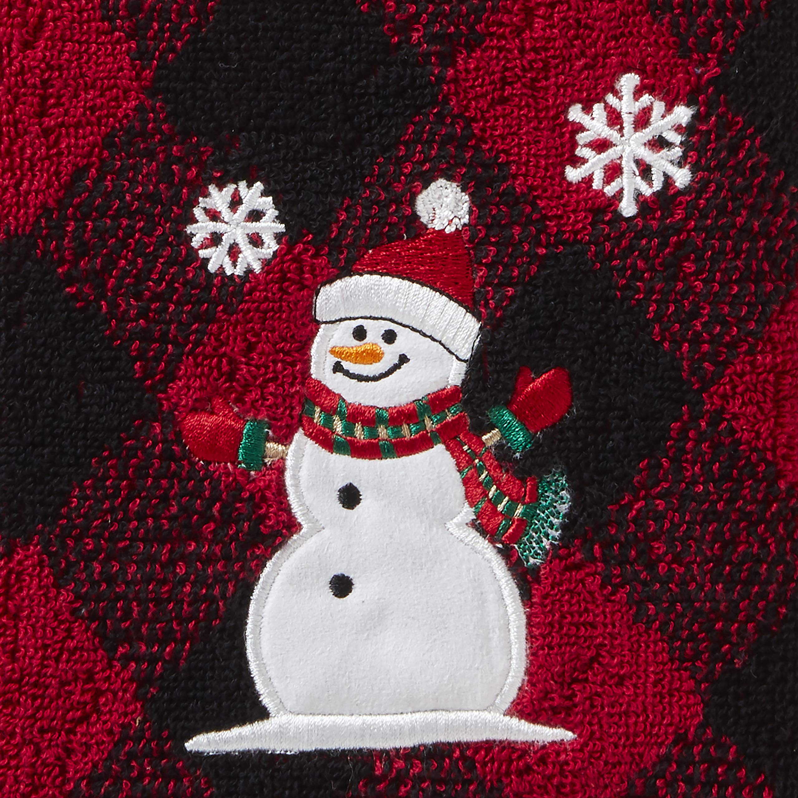 SKL Home Christmas Winter Snowman Hand Towel Set - 2-Piece Bath Kitchen Bar Towels for Holiday Decor & Gifting (Red/Black) - Perfect for Festive Home Decor, Hostess Gifts & Seasonal Kitchen Accents