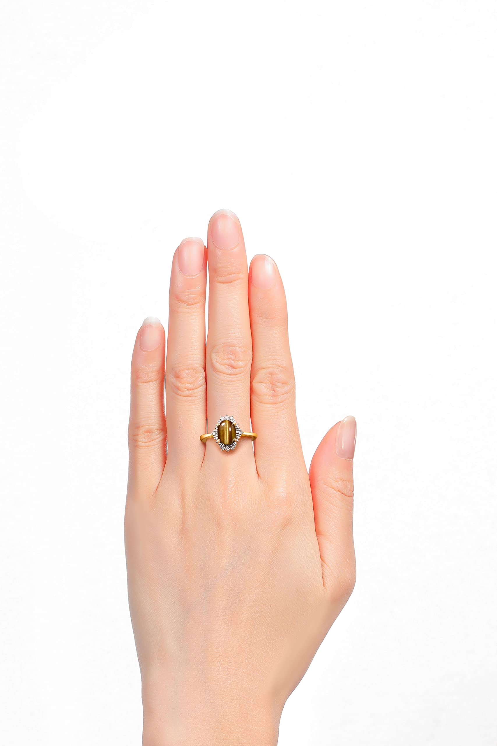 Rylos 14K Gold Plated Sterling Silver Ring for Women | 7X5MM Oval Gemstone & Genuine Diamonds | Size 5-10 | Elegant Jewelry Gift for Anniversary, Birthday & Special Occasions