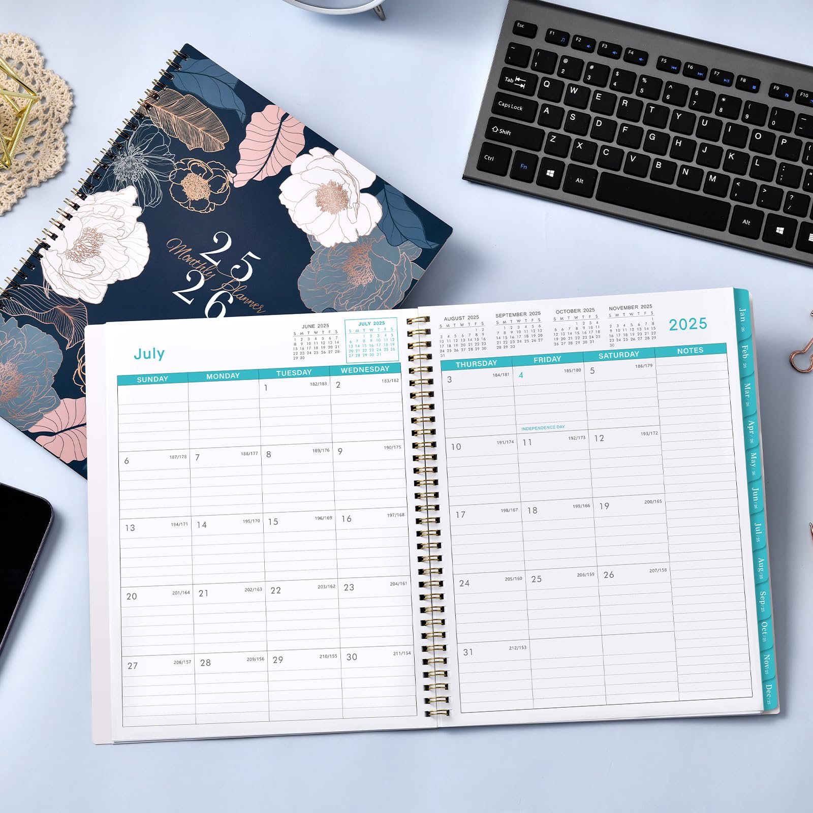 2025-2026 Monthly Planner Calendar | July 2025-December 2026 | 8.5 x 11 Inches | Floral Design with Back Pocket & Twin-Wire Binding | Perfect for Work, School & Personal Organization