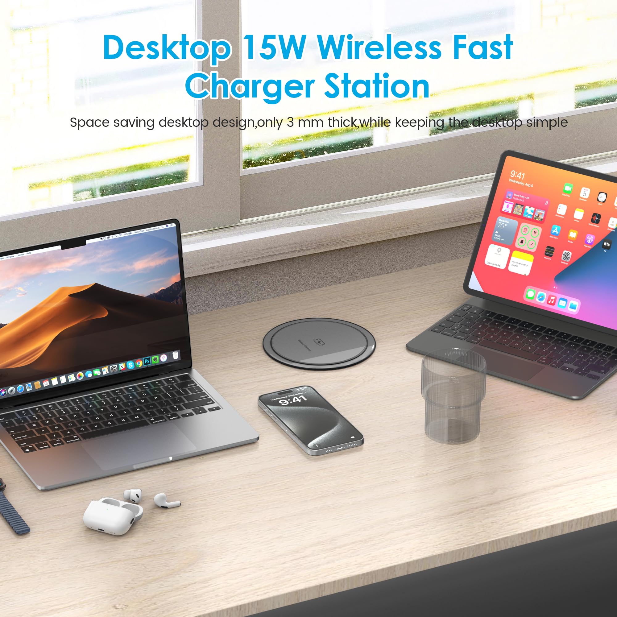 15W Wireless Charger Pop Up Outlet with 4 AC Outlets & 20W PD USB Fast Charging - 4.75