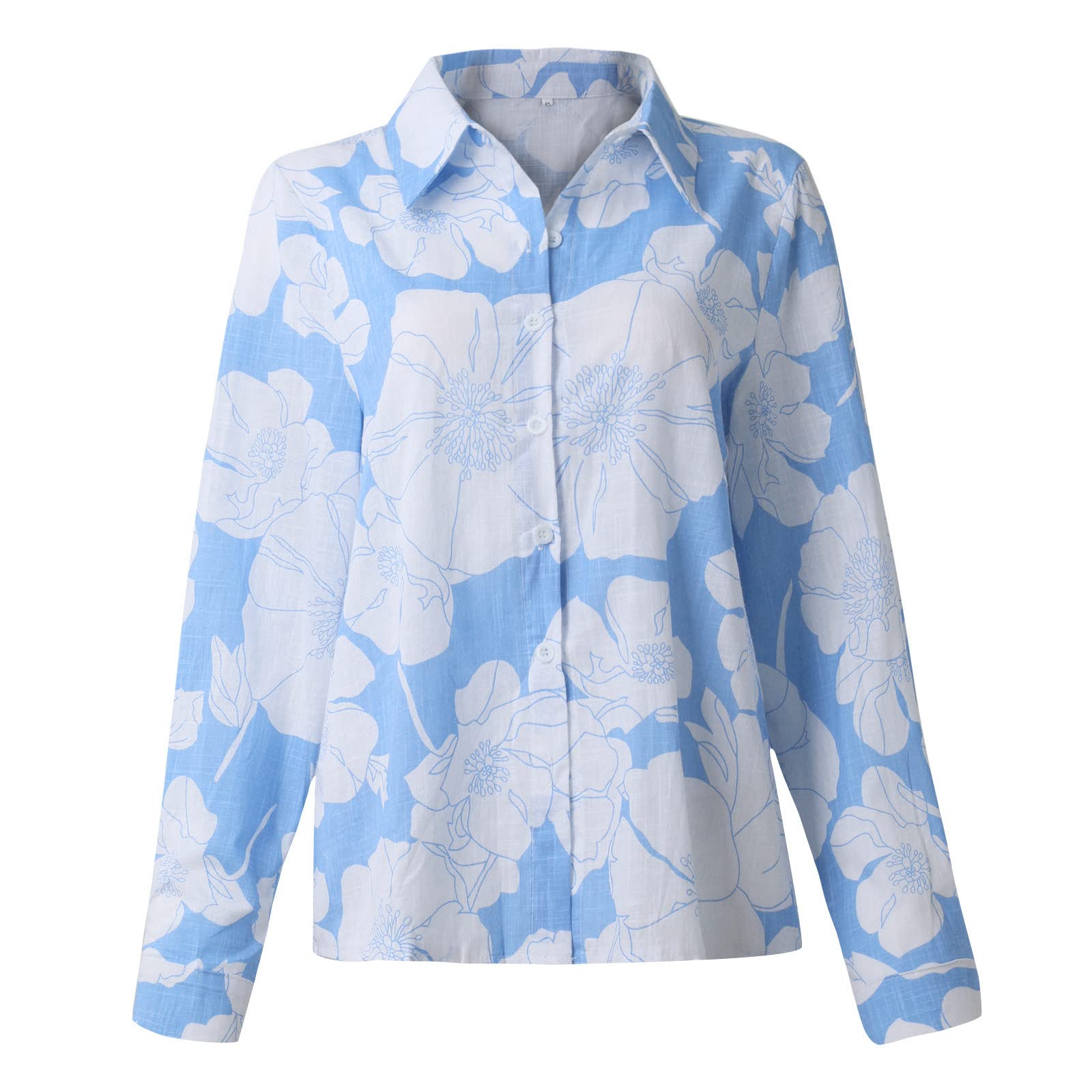 Women's Linen Button Down Tunic Top - V-Neck Printed Blouse with Roll Up Sleeves for Summer | Slim Fit Work Shirt for Office & Casual Outings