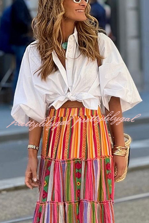 Solid Color Loose Lantern Sleeve Casual Shirt Top for Women - Comfortable Blouse for Work, Date Night & Everyday Wear