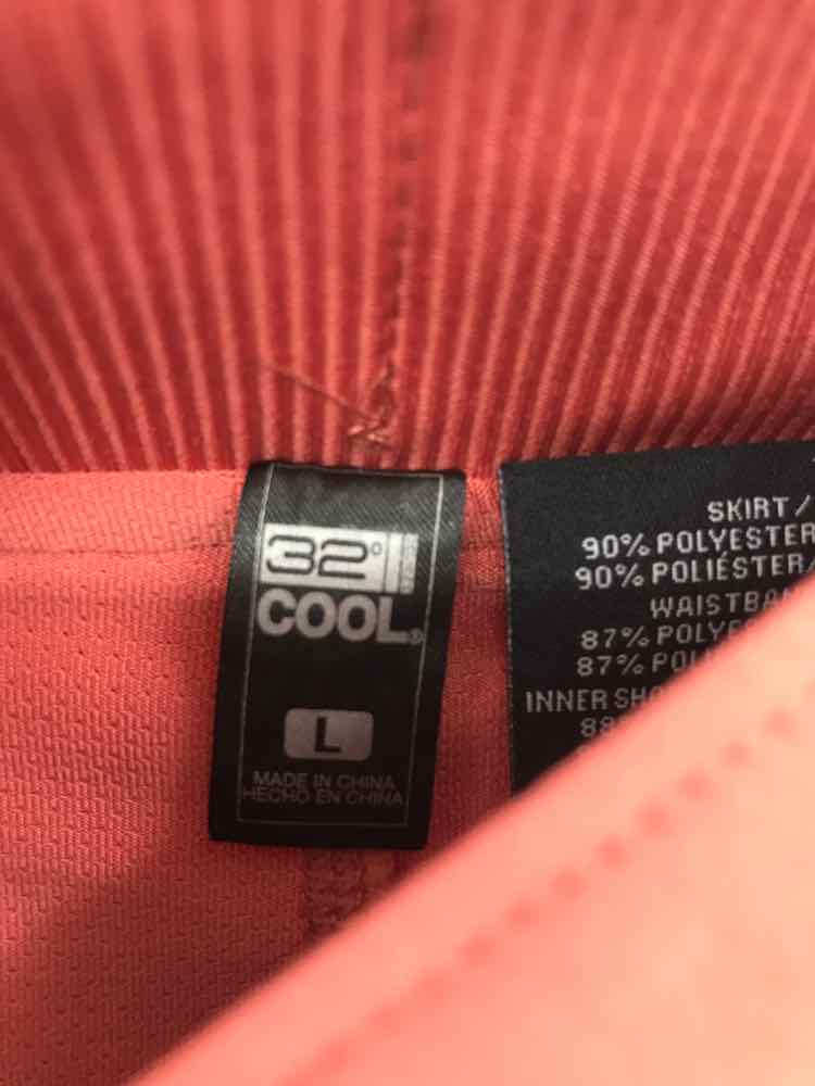 32 Degrees Orange Athletic Skirt with Built-in Shorts - Size Large - Pre-Owned - Perfect for Running, Tennis & Outdoor Activities