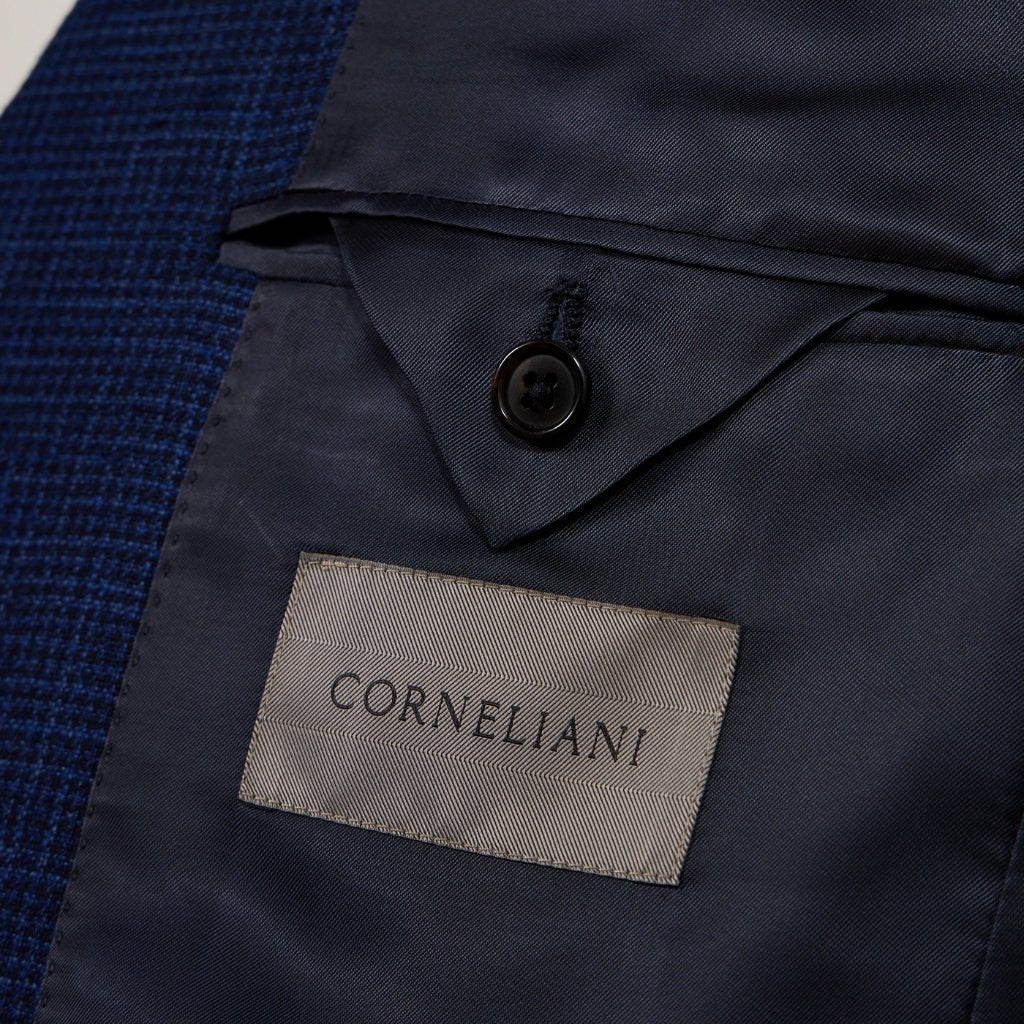 Corneliani Men's Navy Blue Twill Blazer Jacket - Classic Slim Fit Formal Blazer for Business, Office & Special Occasions