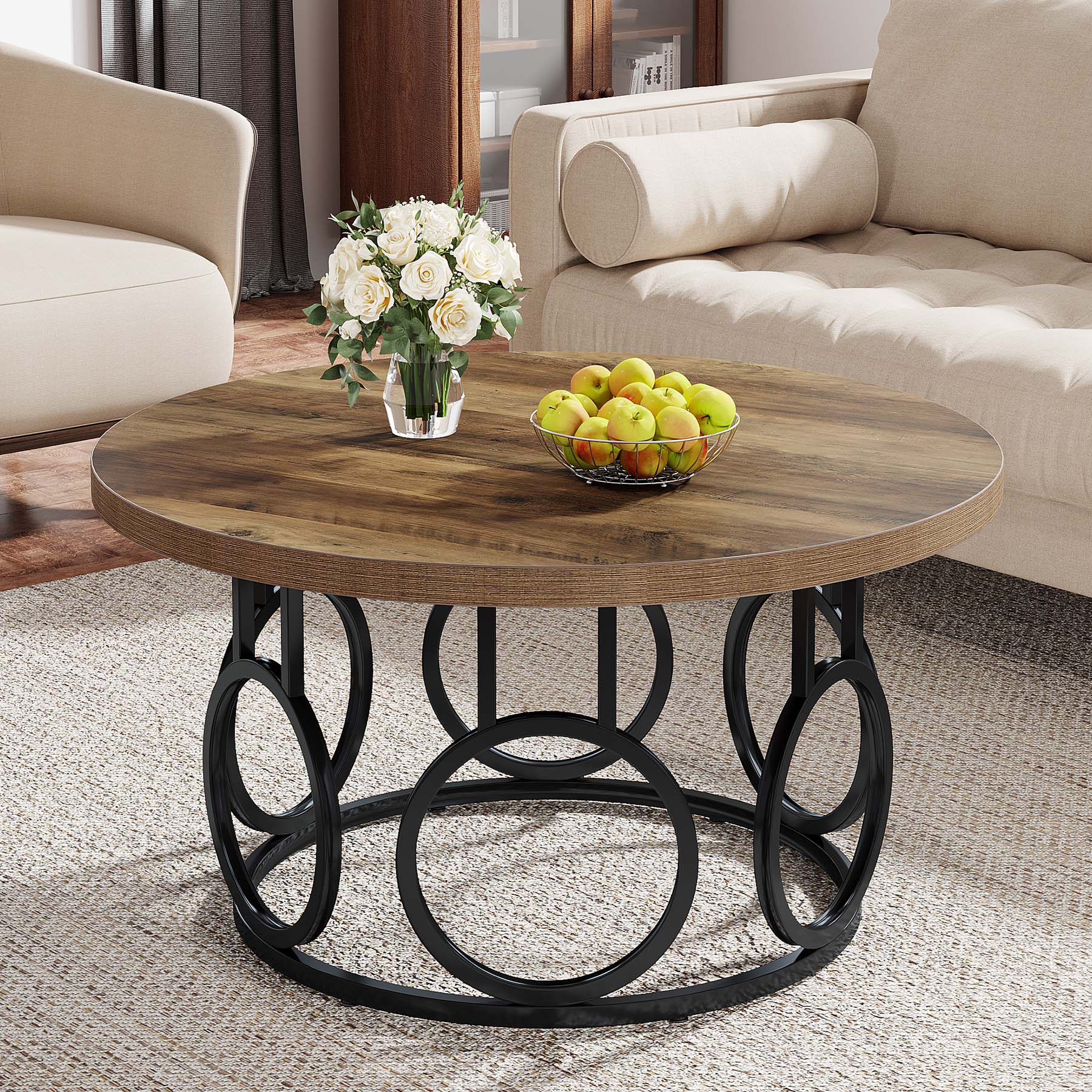 31.5 Inch Rustic Coffee Table - Farmhouse Center Table with Storage Shelf for Living Room, Snack Table for Small Spaces, Perfect for Home Decor and Entertaining