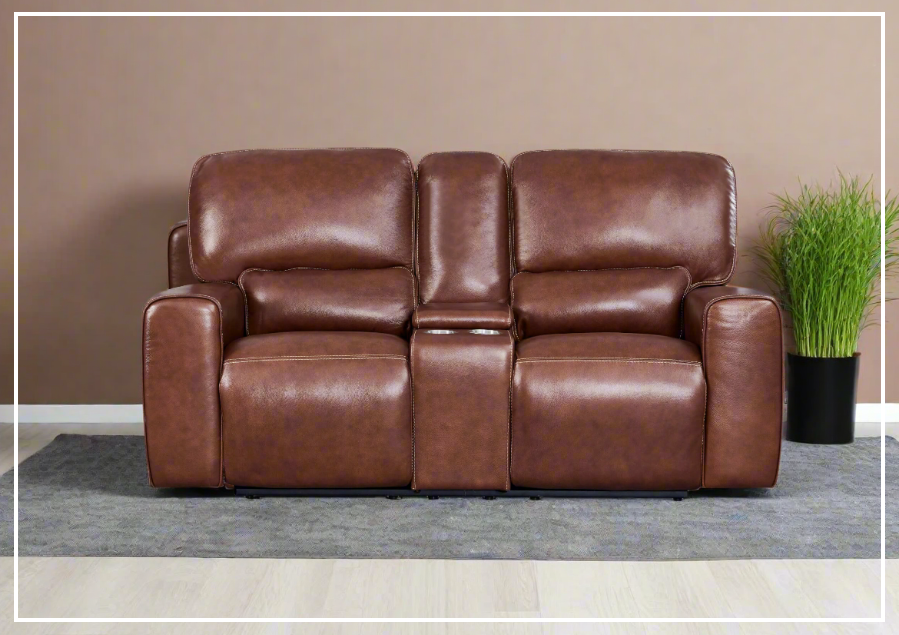 Gio Italia Bennett Power Reclining Leather Loveseat in Brown with Console - Modern Comfort for Living Room, Home Theater & Relaxation