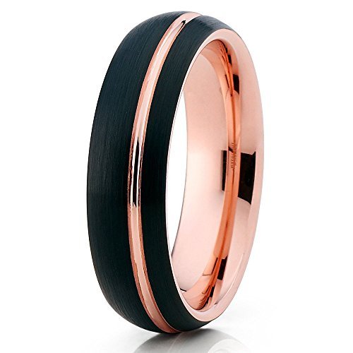 Rose Gold Tungsten Wedding Band for Men & Women - 6mm Comfort Fit Tungsten Carbide Ring - 18k Rose Gold & Black Tungsten Engagement & Anniversary Ring - Perfect for Weddings, Proposals & Special Occasions