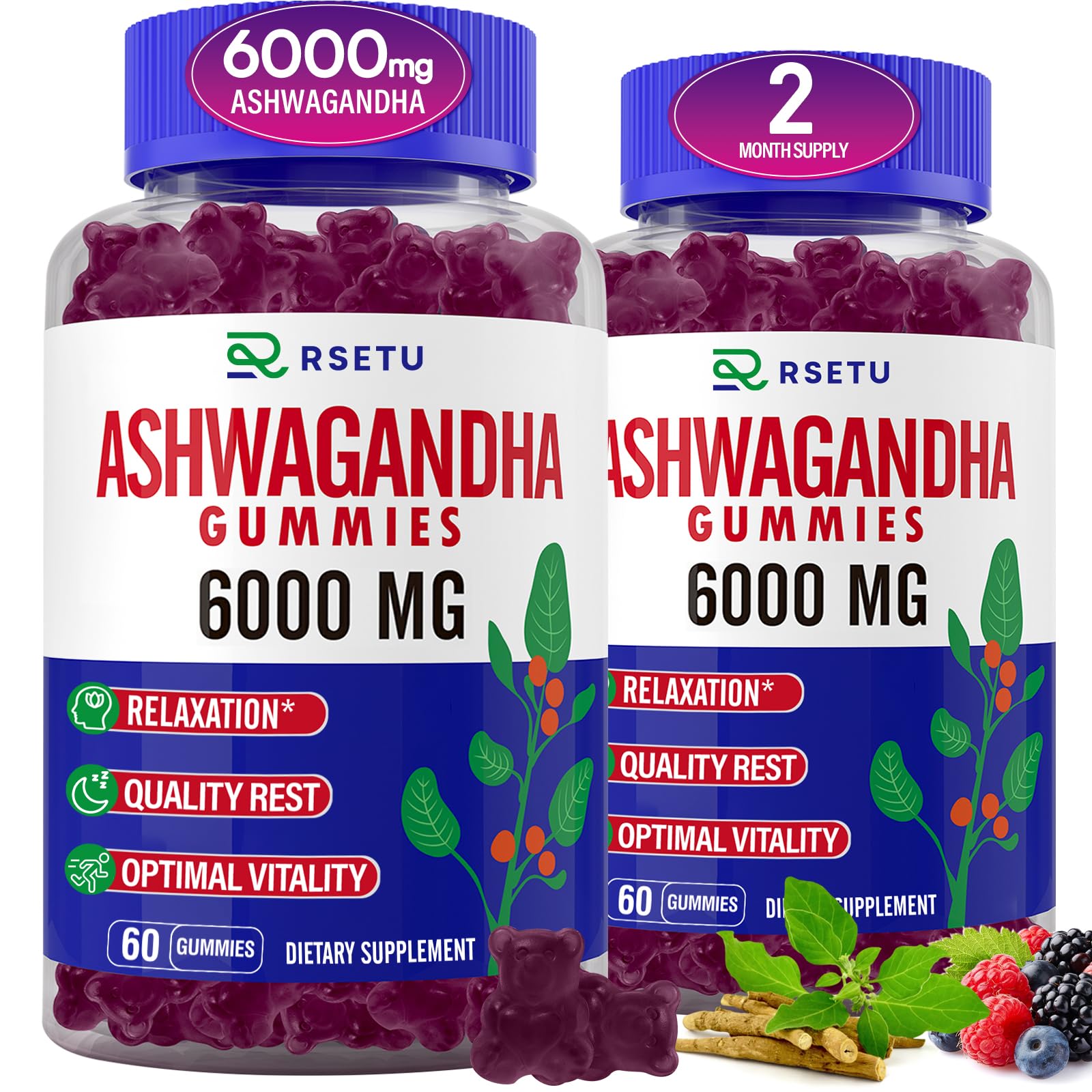 Organic Ashwagandha Gummies 6000mg - Stress Relief & Immune Support Supplement with Vitamins & L-Theanine for Men & Women - Vegan Cortisol Regulator for Relaxation, Sleep & Energy Boost - 120 Count (Perfect for Work Stress, Nighttime Relaxation & Daily Wellness)