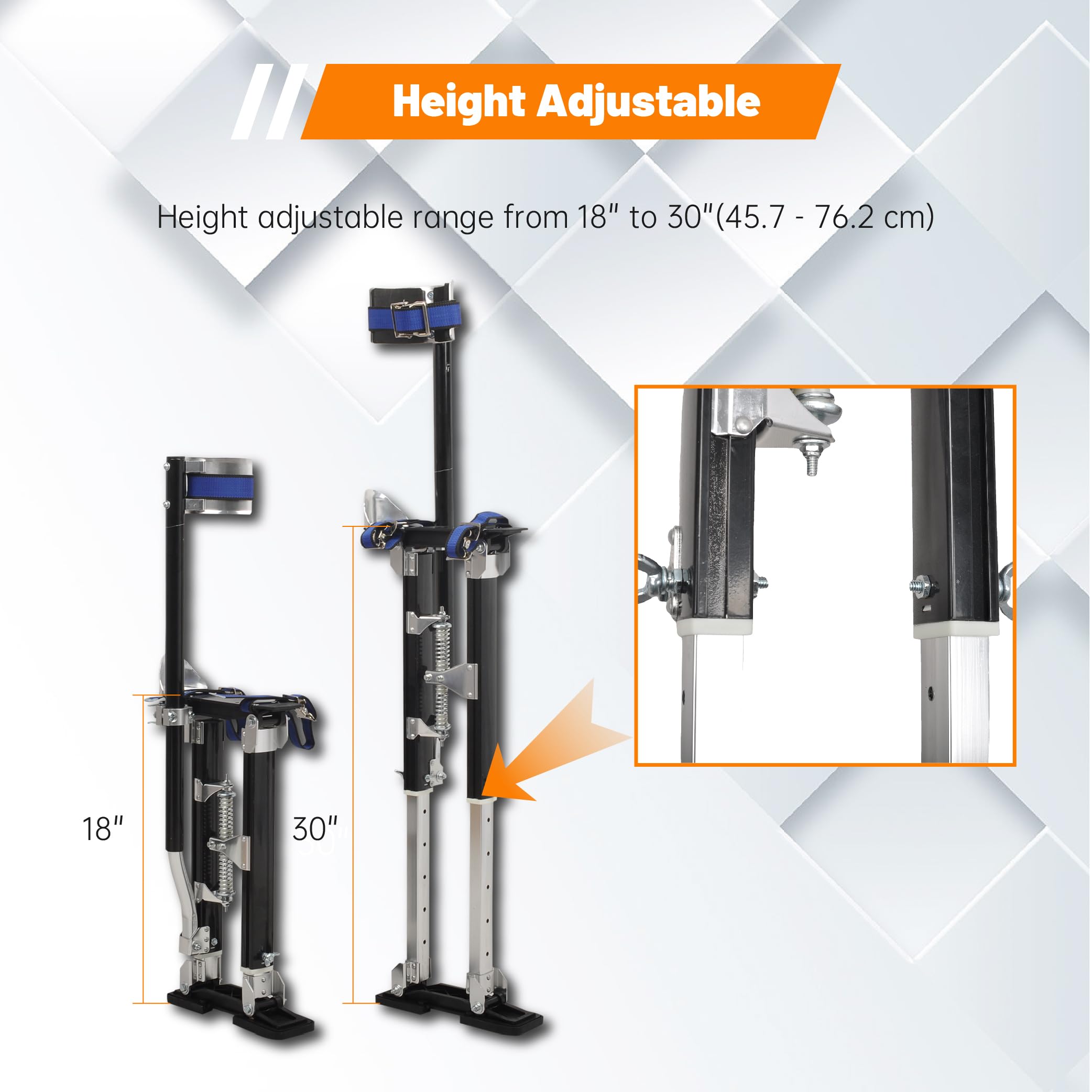 Adjustable Drywall Stilts for Adults 18-30 Inch Height - Lightweight Aluminum Painting Stilts for Professional Painters & Contractors - Perfect for Ceiling Work, Wall Painting & Construction Projects - Black