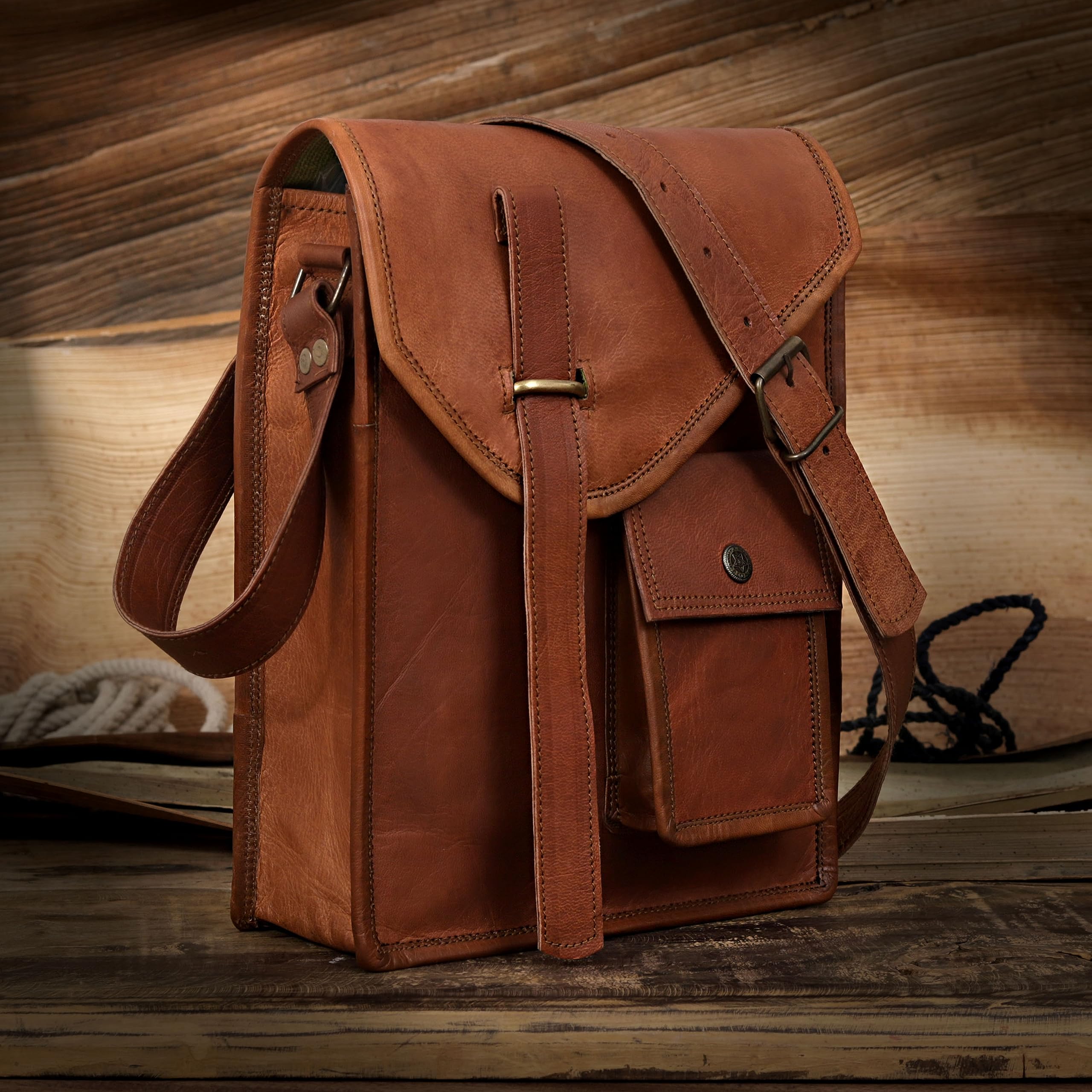 Premium Genuine Leather iPad Messenger Bag - Crossbody Shoulder Satchel for 11 Inch Tablets - Perfect for Work, Travel & Everyday Use